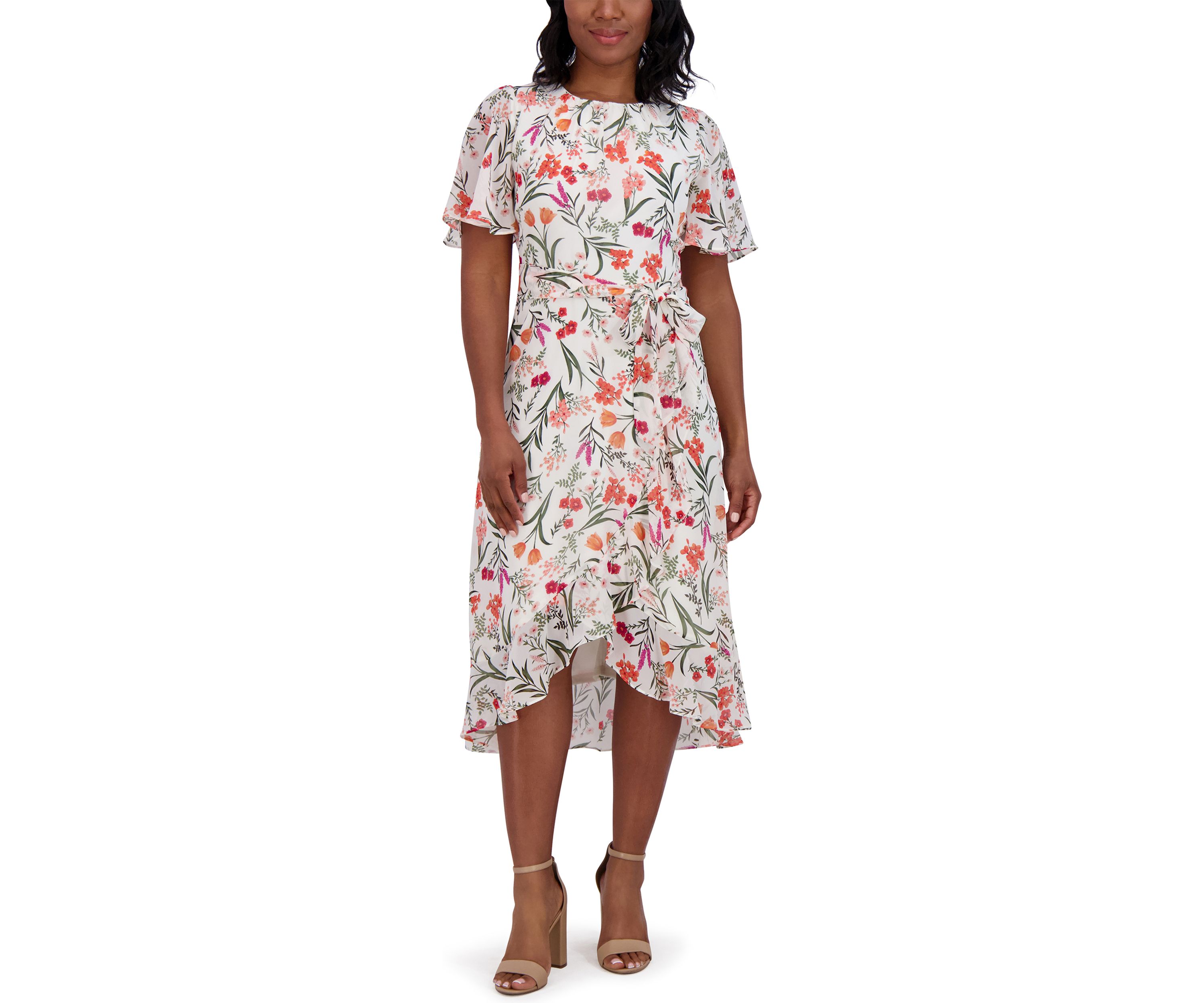 Womens Flutter Sleeve Floral Printed Dress