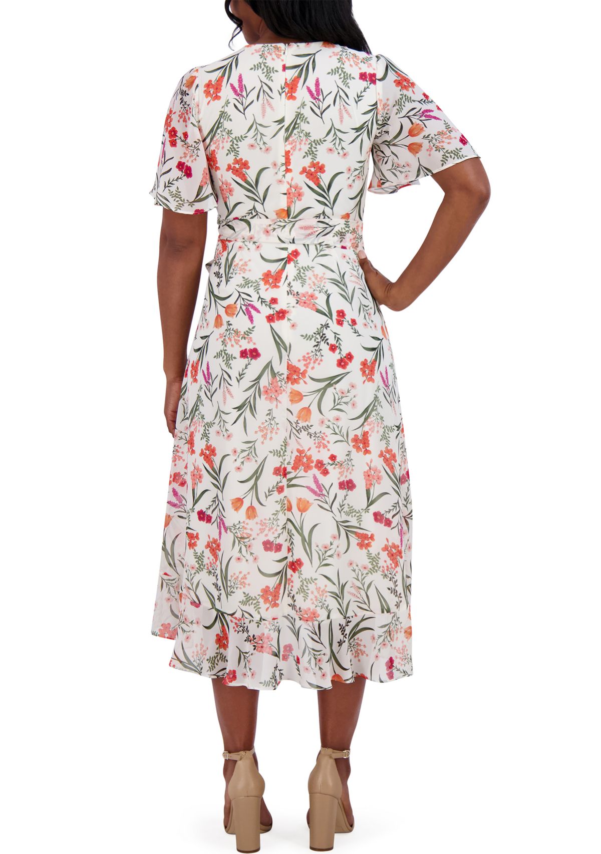 Womens Flutter Sleeve Floral Printed Dress