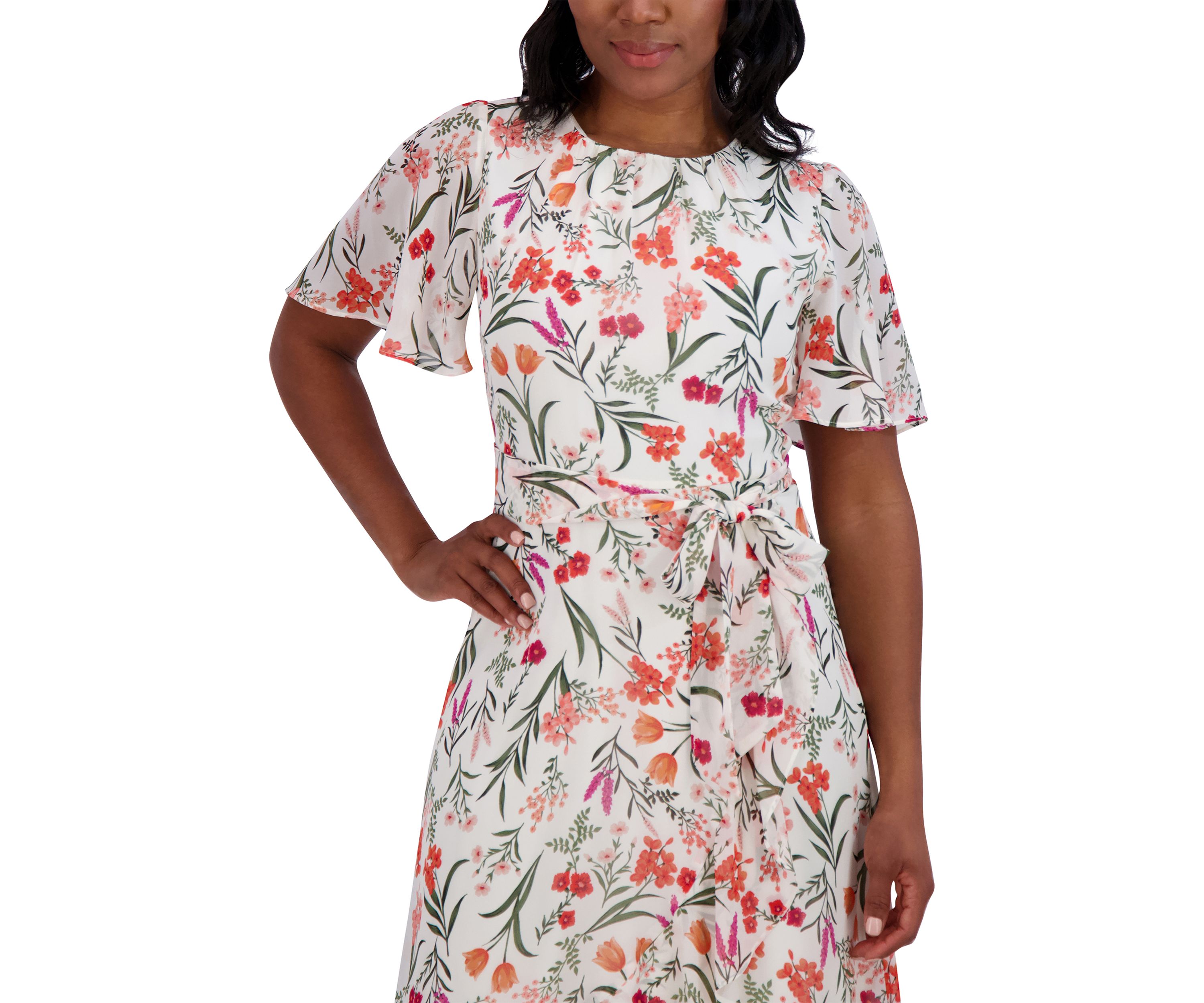 Womens Flutter Sleeve Floral Printed Dress