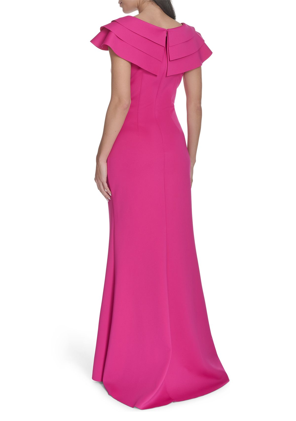 Womens Solid Ruched Ruffle Gown