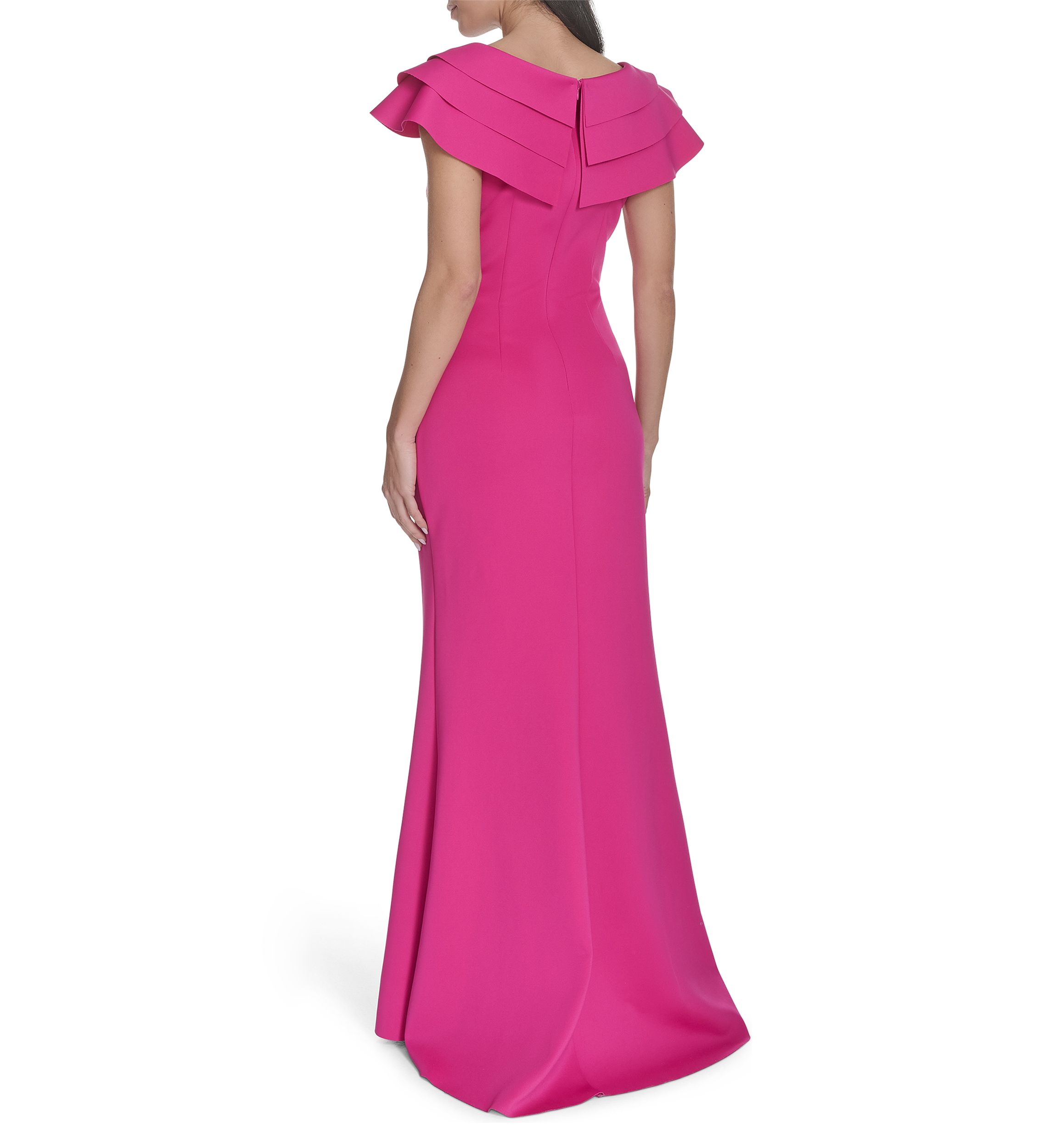 Womens Solid Ruched Ruffle Gown