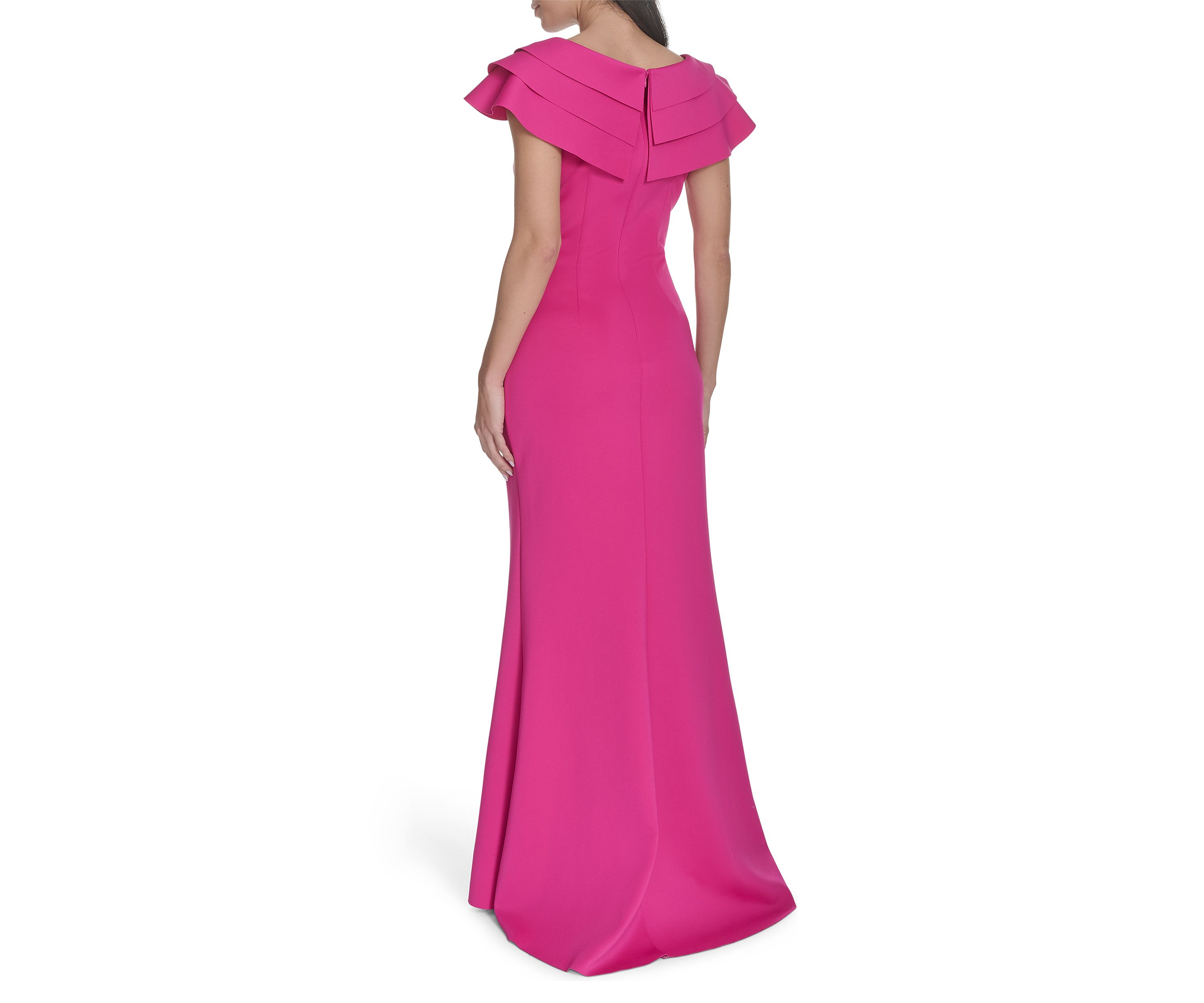 Womens Solid Ruched Ruffle Gown