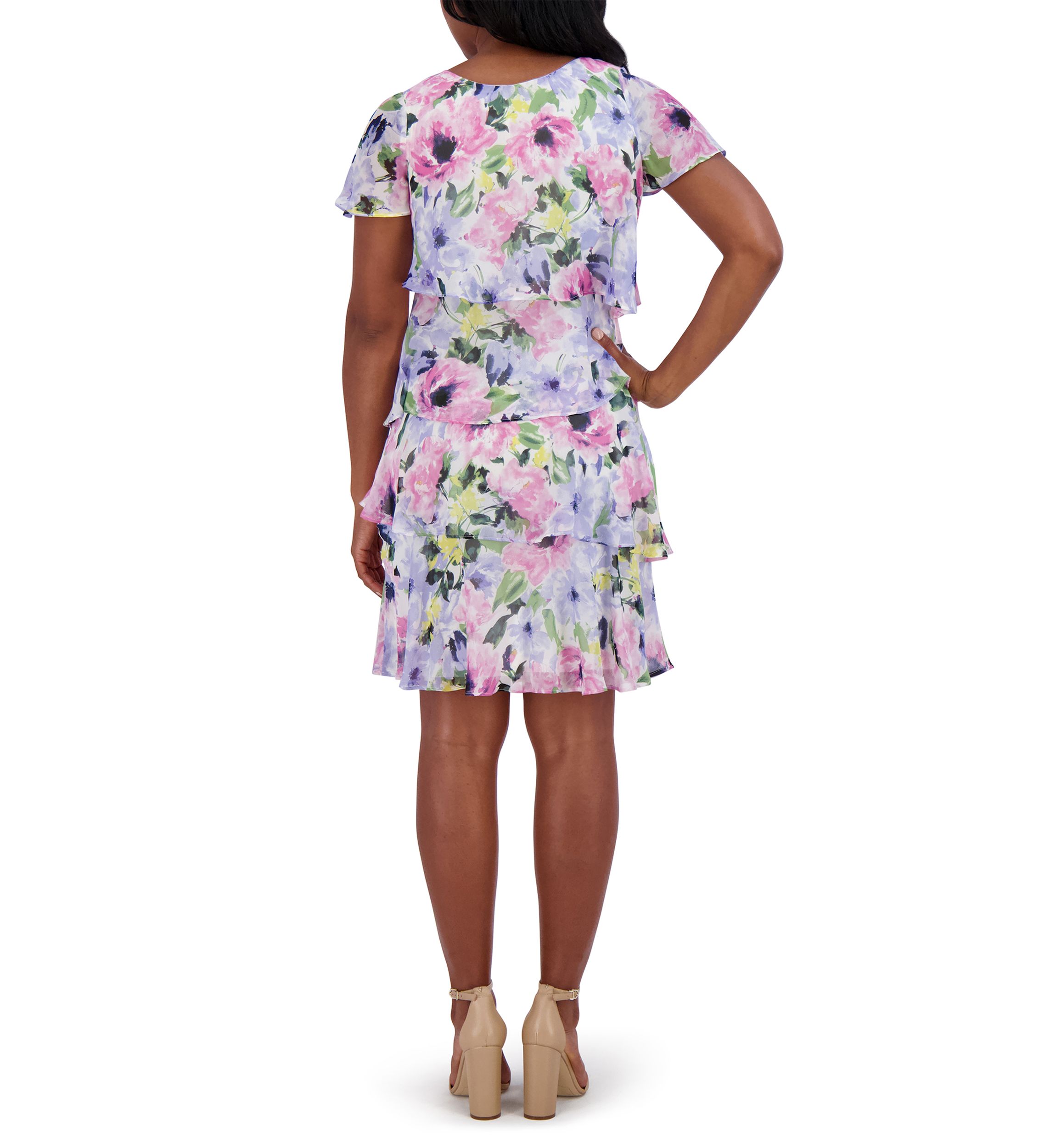 Womens Short Sleeve Crew Neck Floral Print Dress