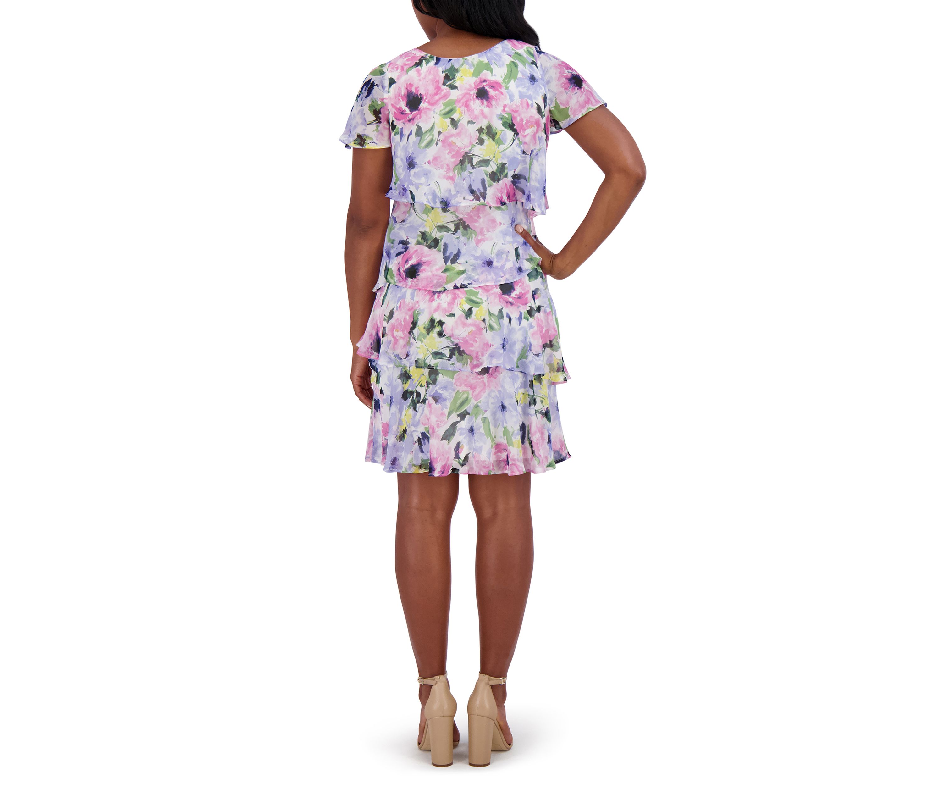 Womens Short Sleeve Crew Neck Floral Print Dress