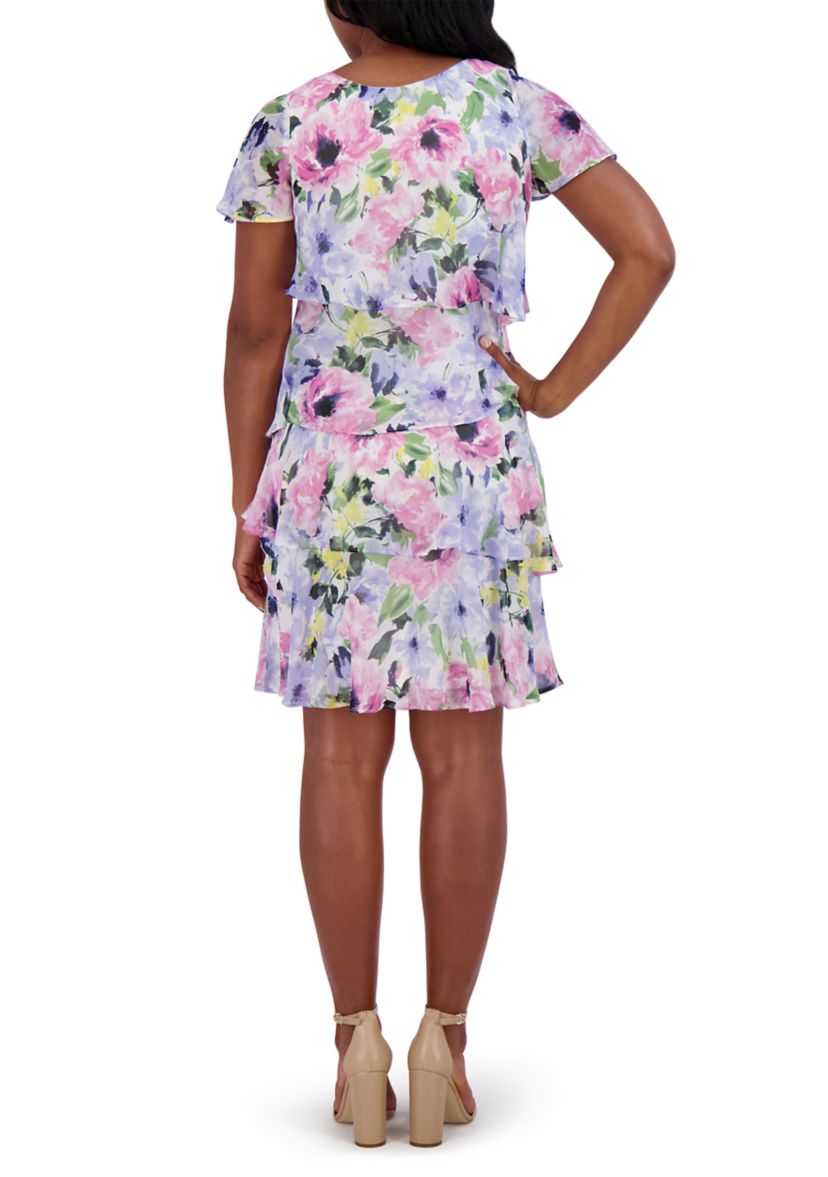 Womens Short Sleeve Crew Neck Floral Print Dress
