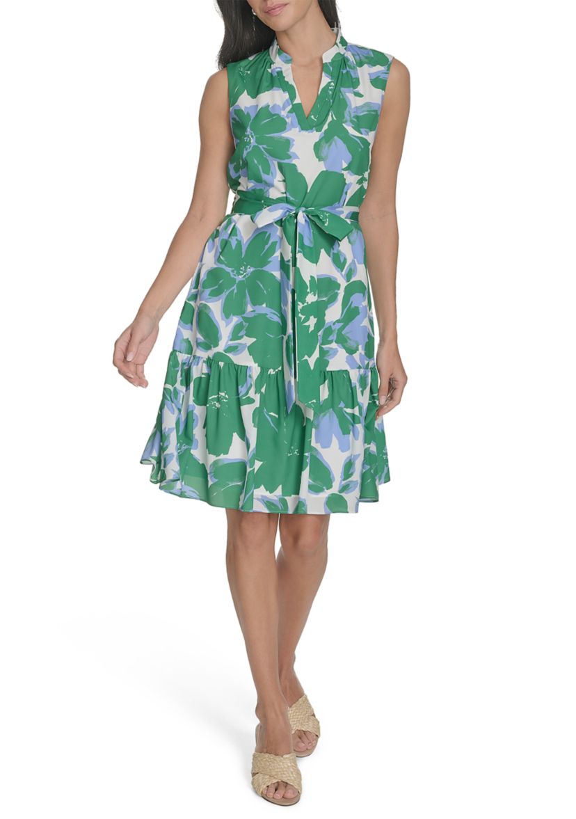 Womens V-Neck Floral Printed Dress