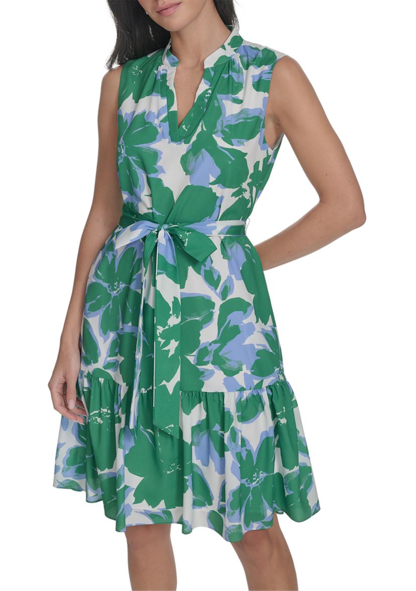 Womens V-Neck Floral Printed Dress