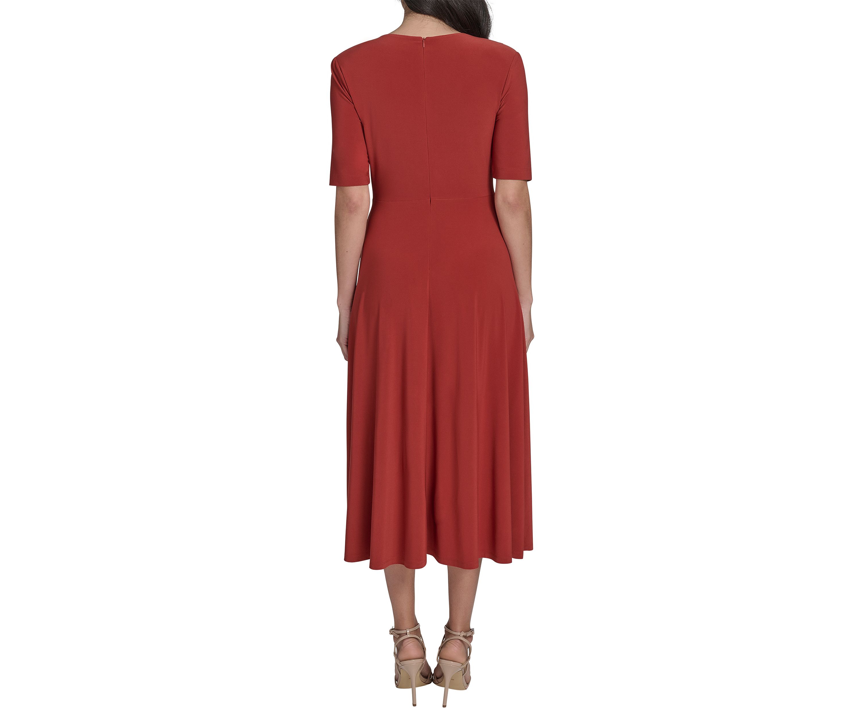 Womens Solid Gathered Waist Dress