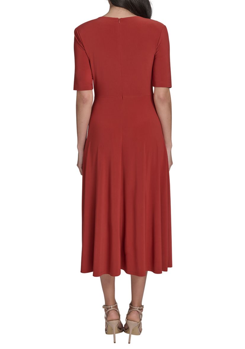 Womens Solid Gathered Waist Dress