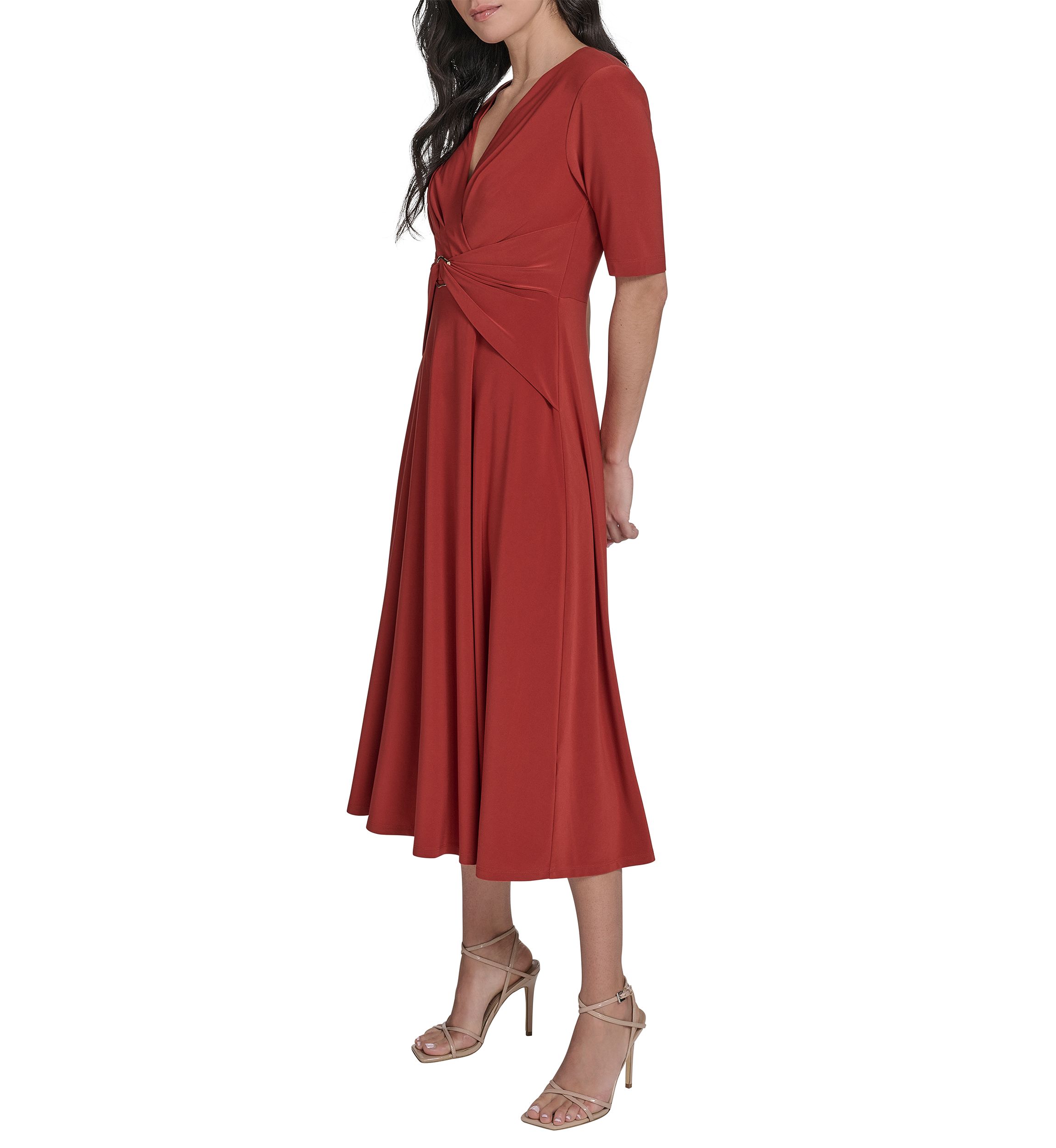 Womens Solid Gathered Waist Dress