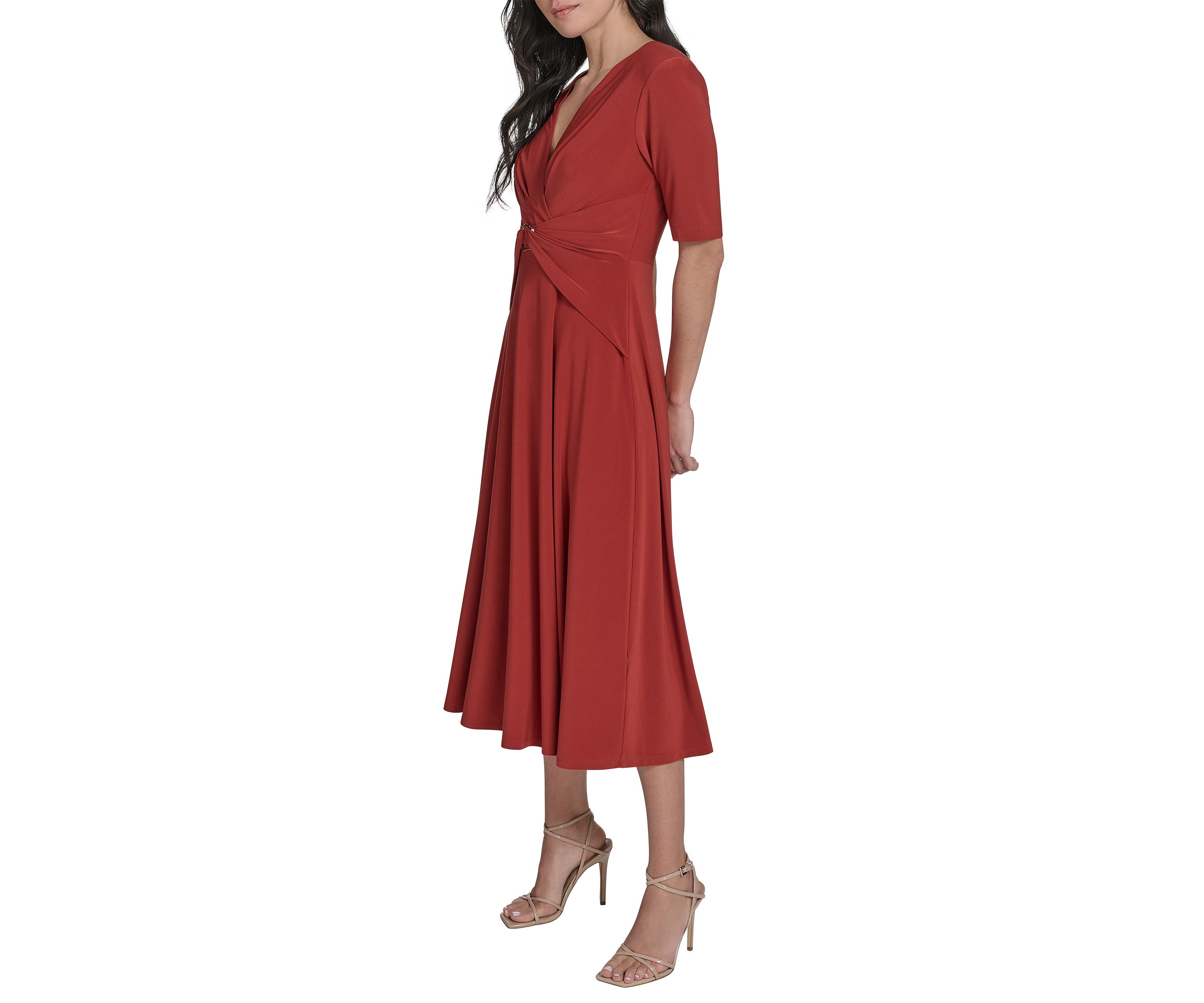 Womens Solid Gathered Waist Dress
