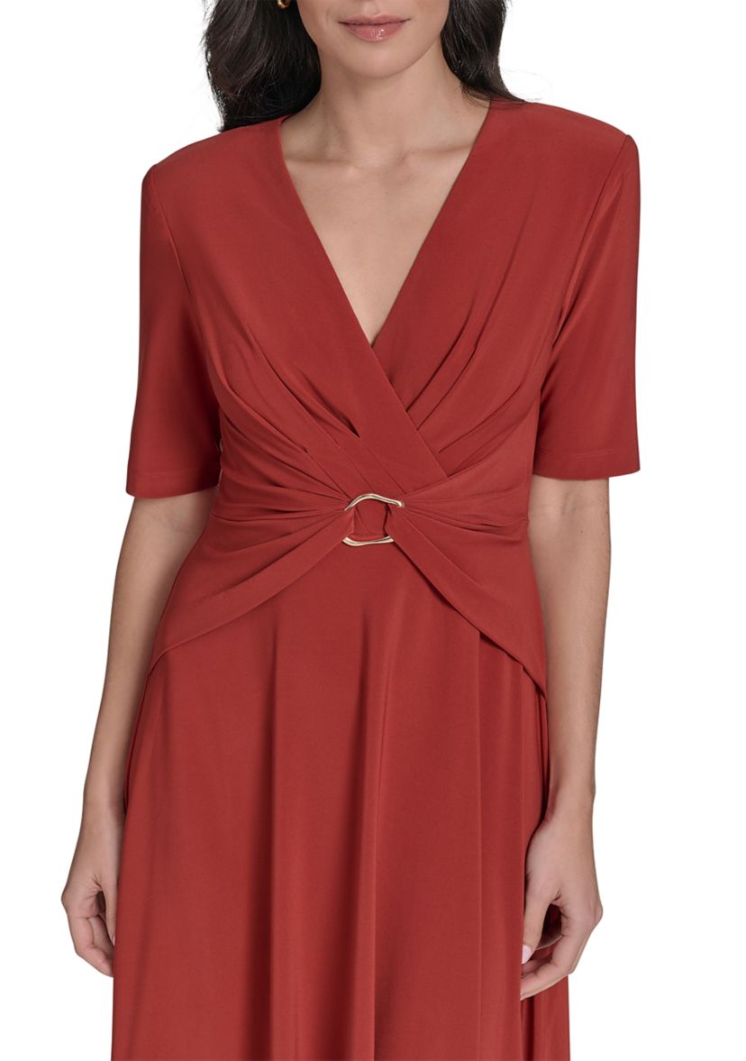 Womens Solid Gathered Waist Dress