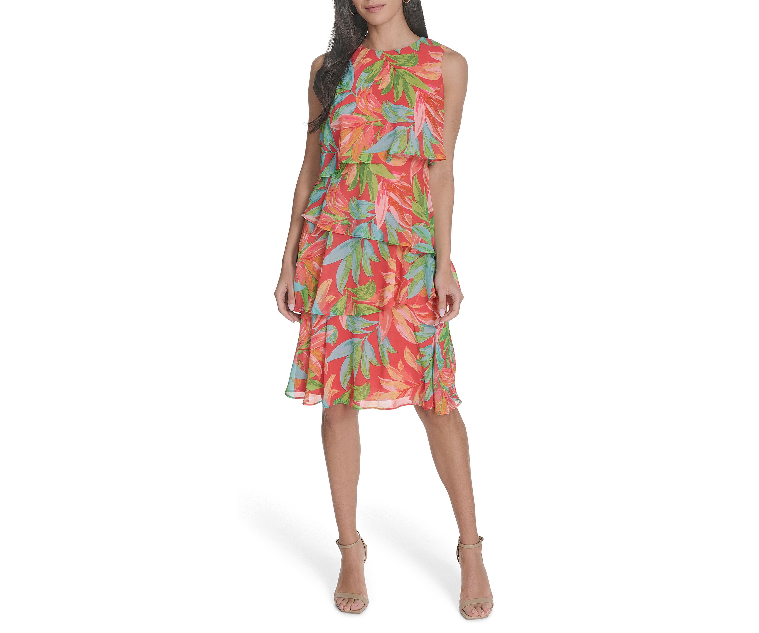 Womens Leaf Printed Chiffon Dress