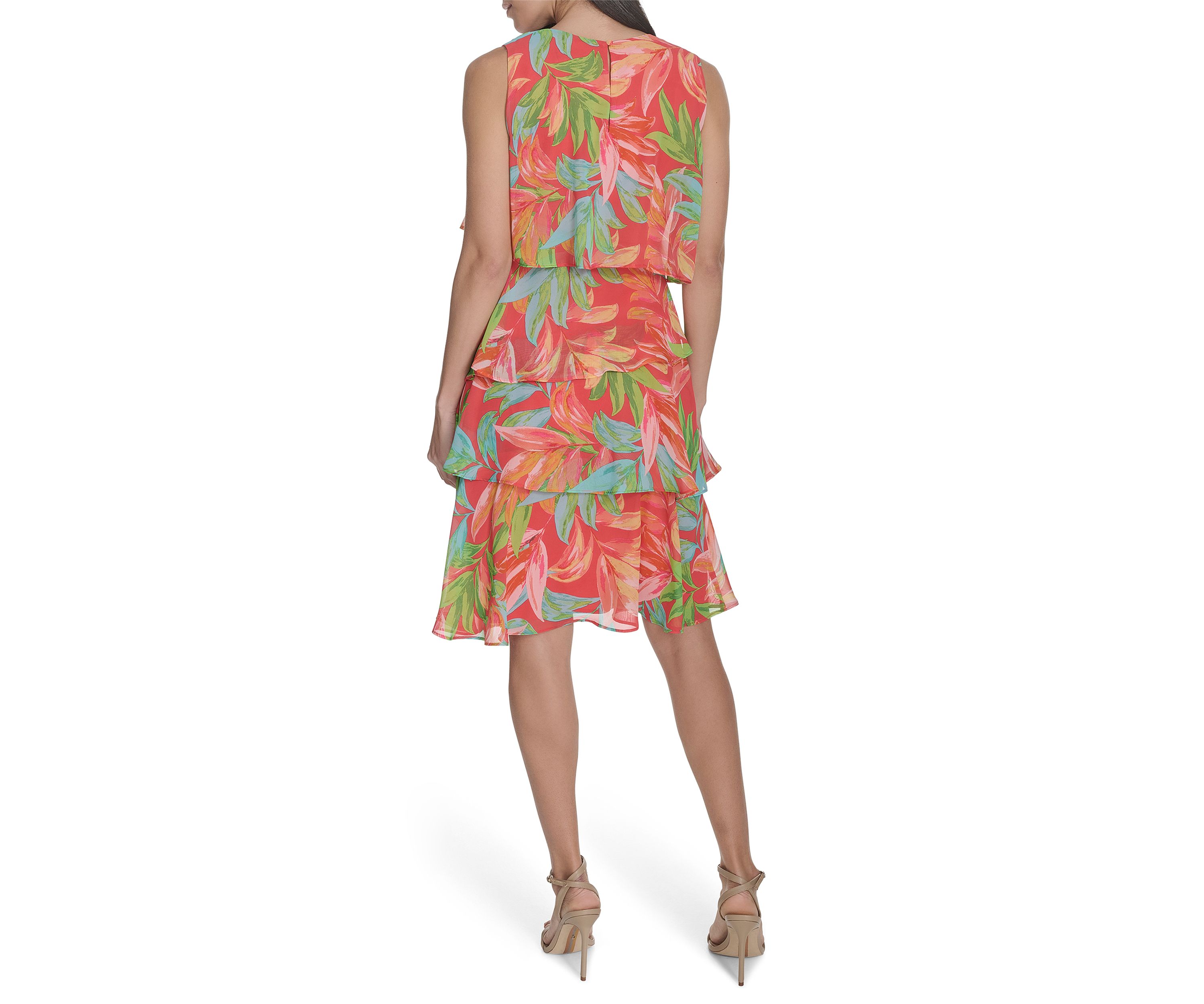 Womens Leaf Printed Chiffon Dress