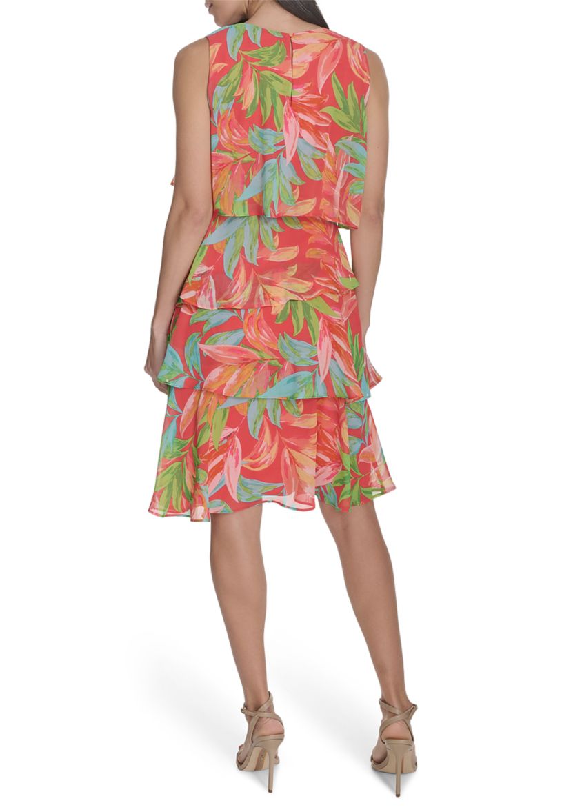 Womens Leaf Printed Chiffon Dress