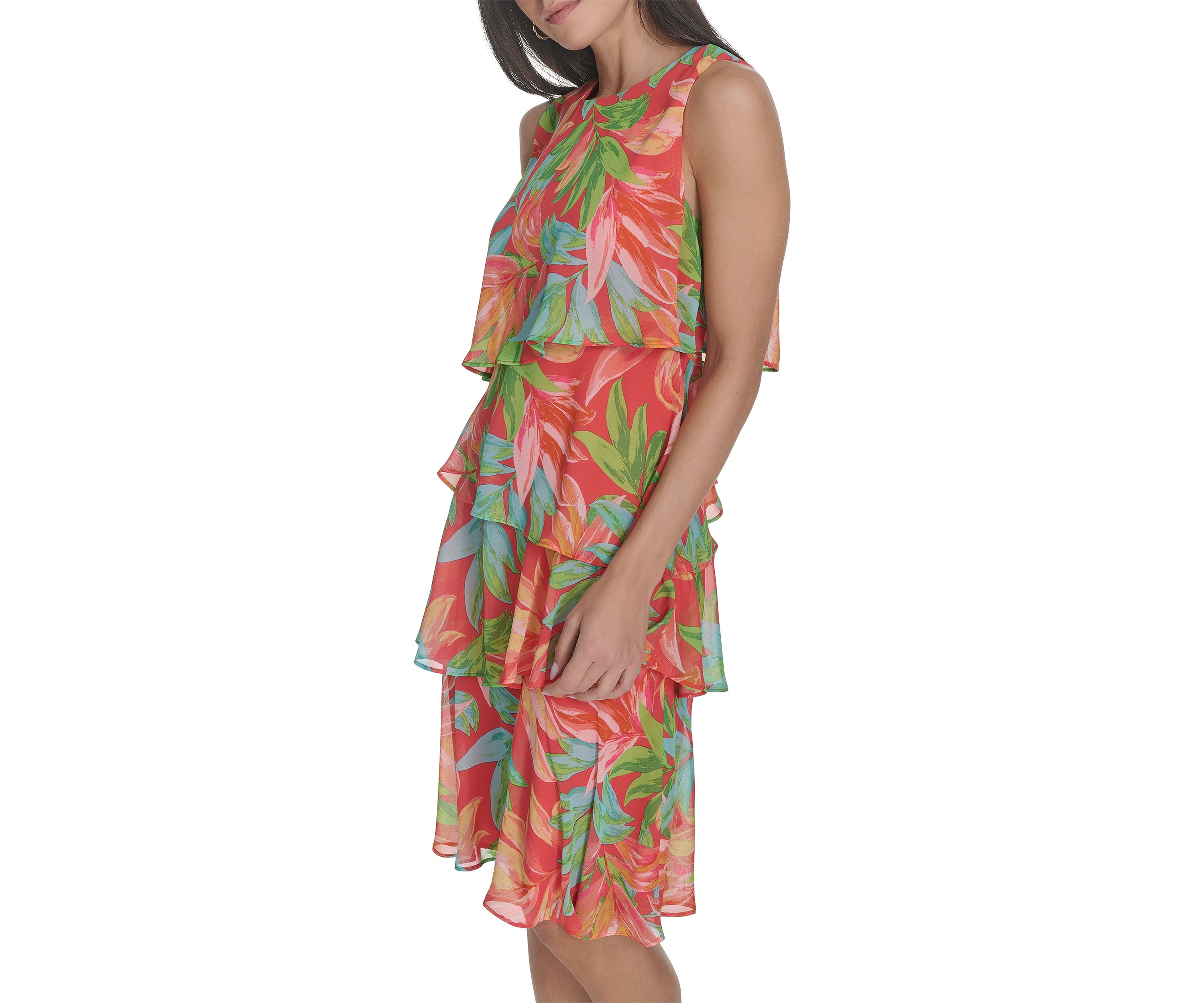 Womens Leaf Printed Chiffon Dress