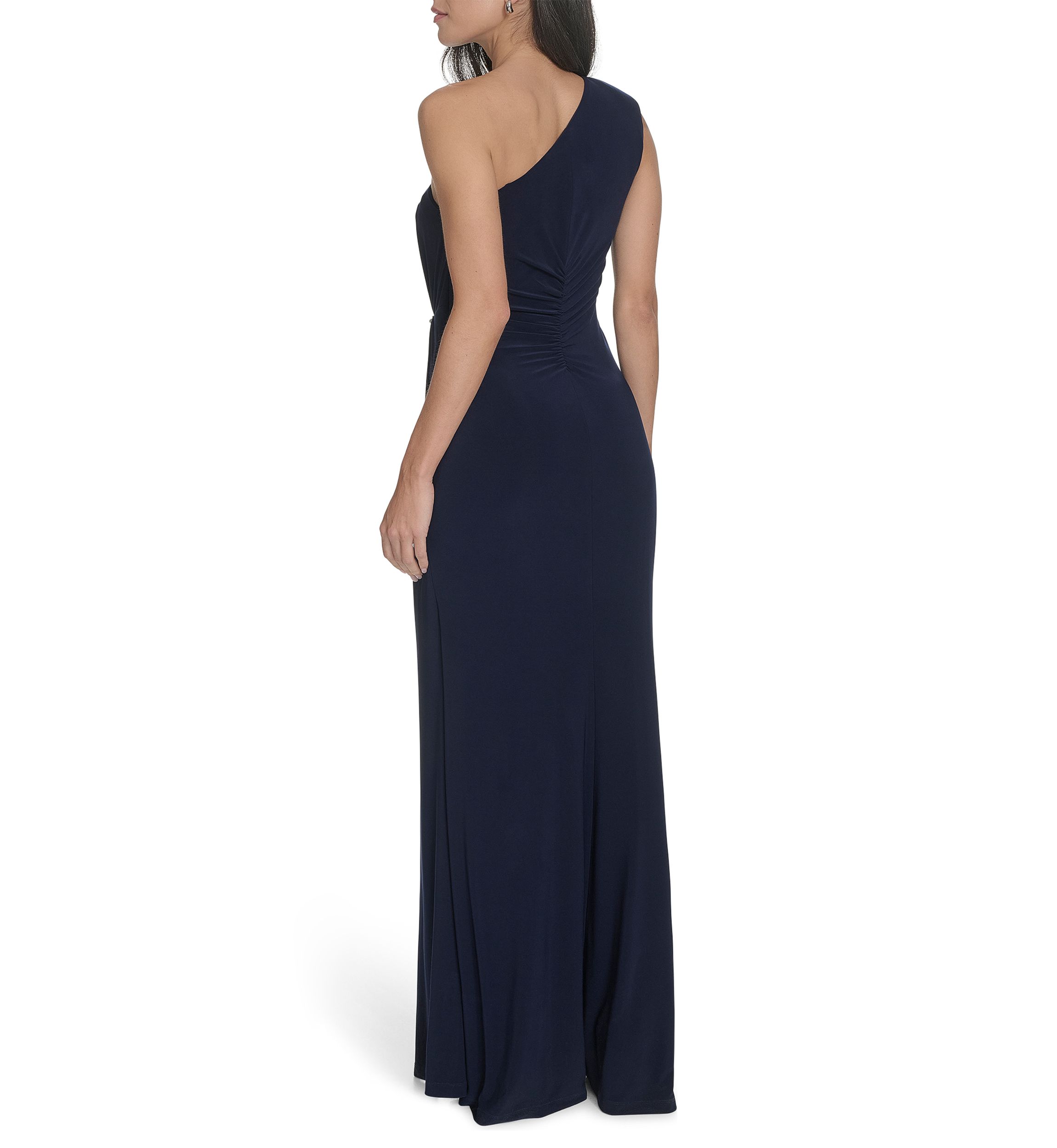 Womens Sleeveless One Shoulder Solid Gown