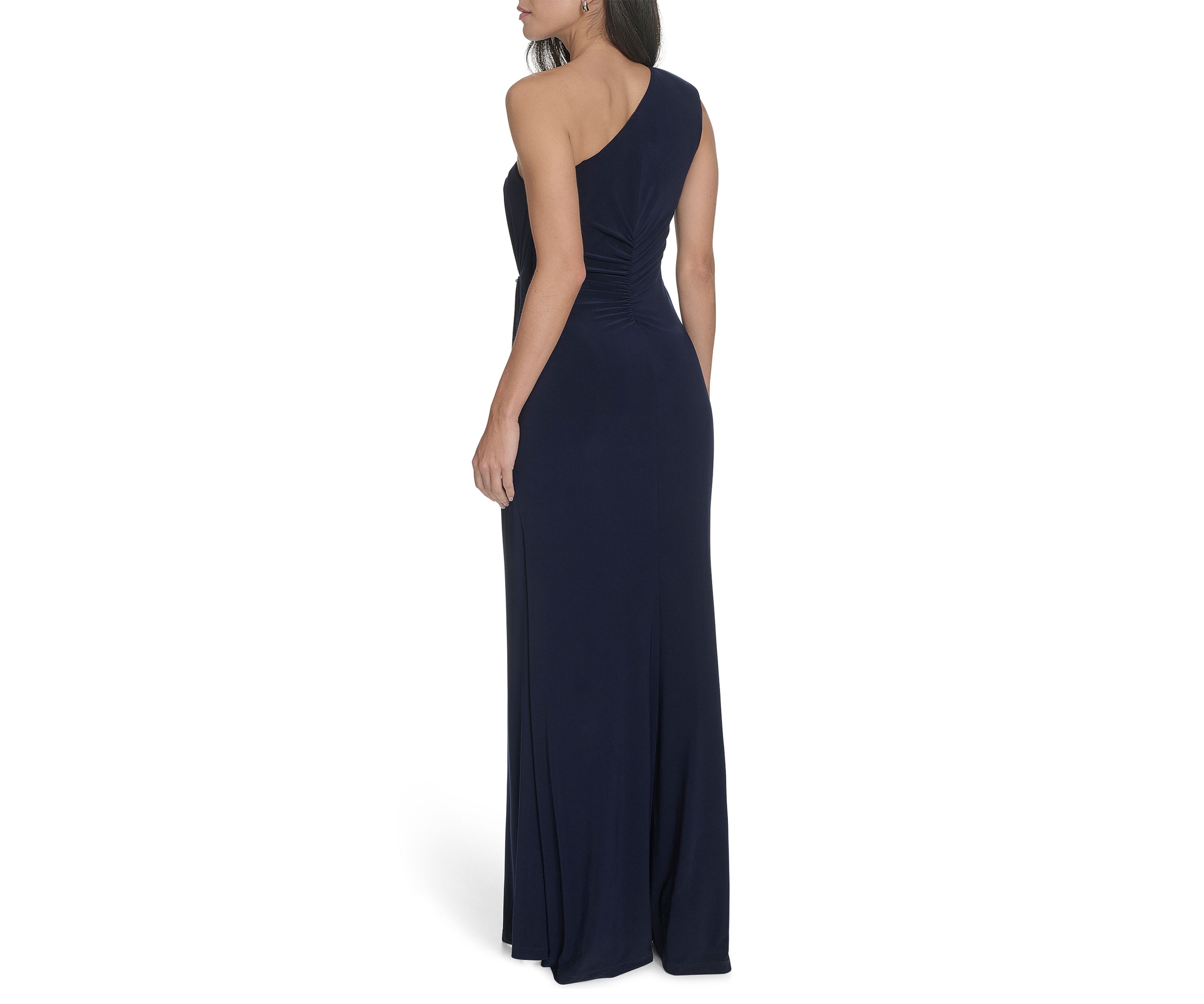 Womens Sleeveless One Shoulder Solid Gown