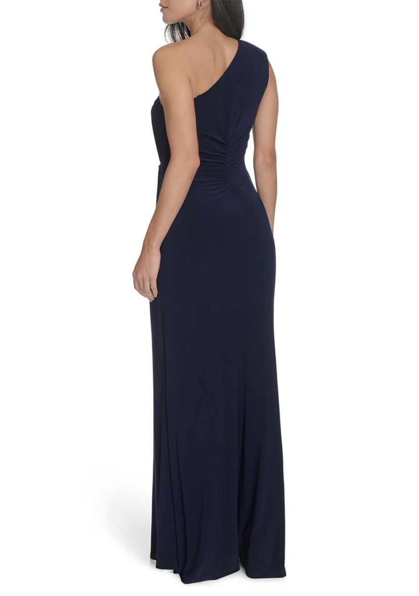Womens Sleeveless One Shoulder Solid Gown