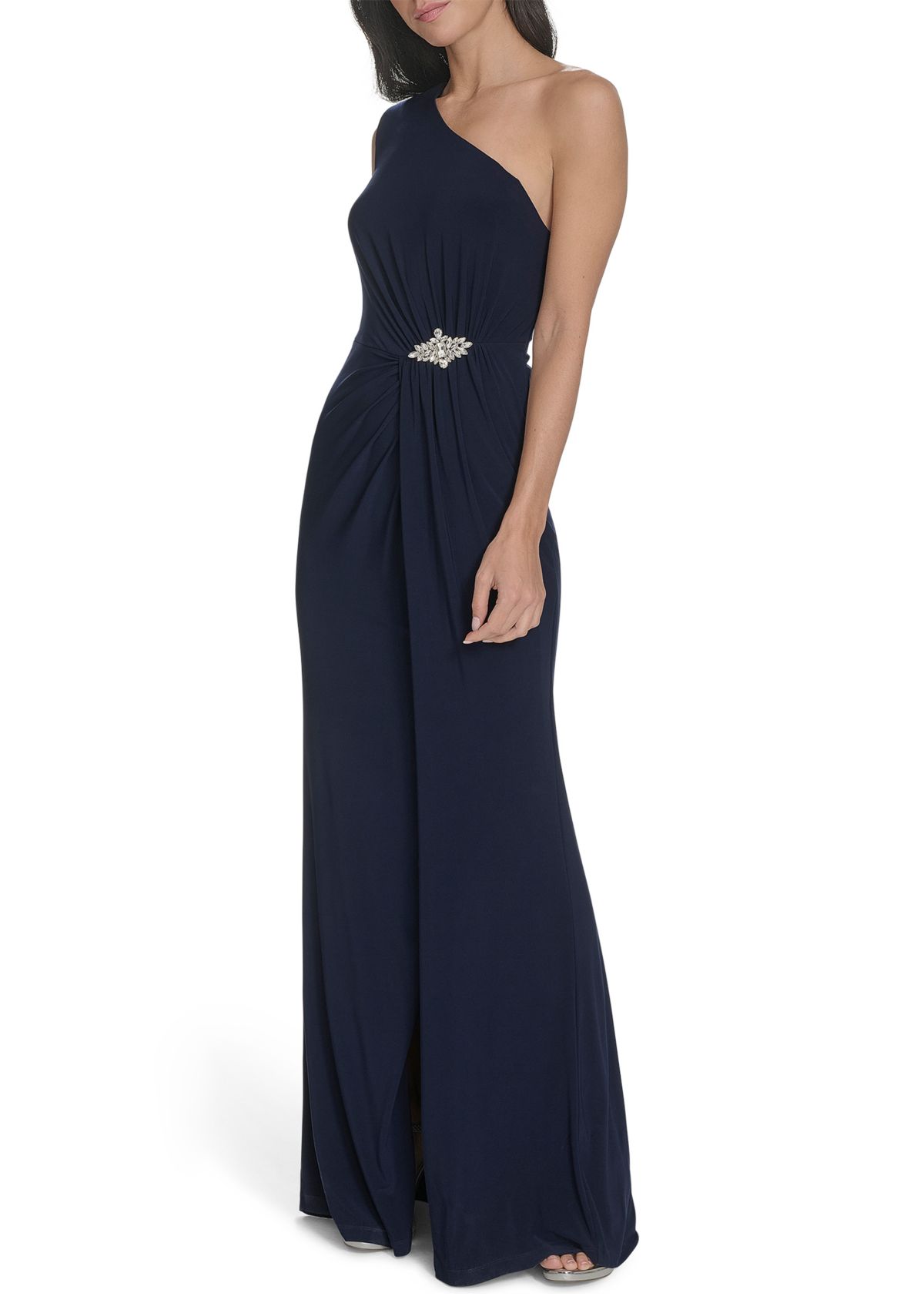 Womens Sleeveless One Shoulder Solid Gown