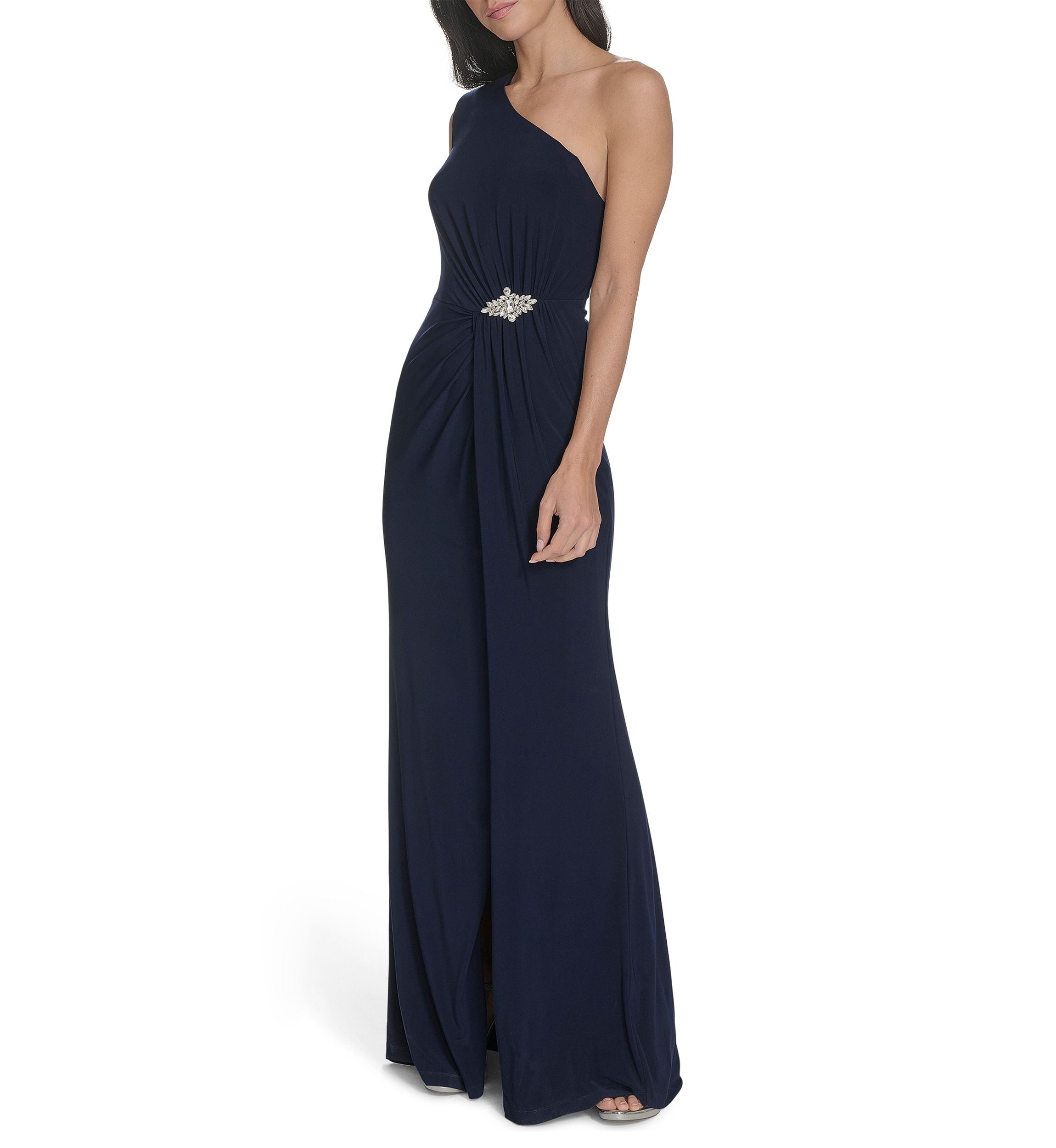 Womens Sleeveless One Shoulder Solid Gown