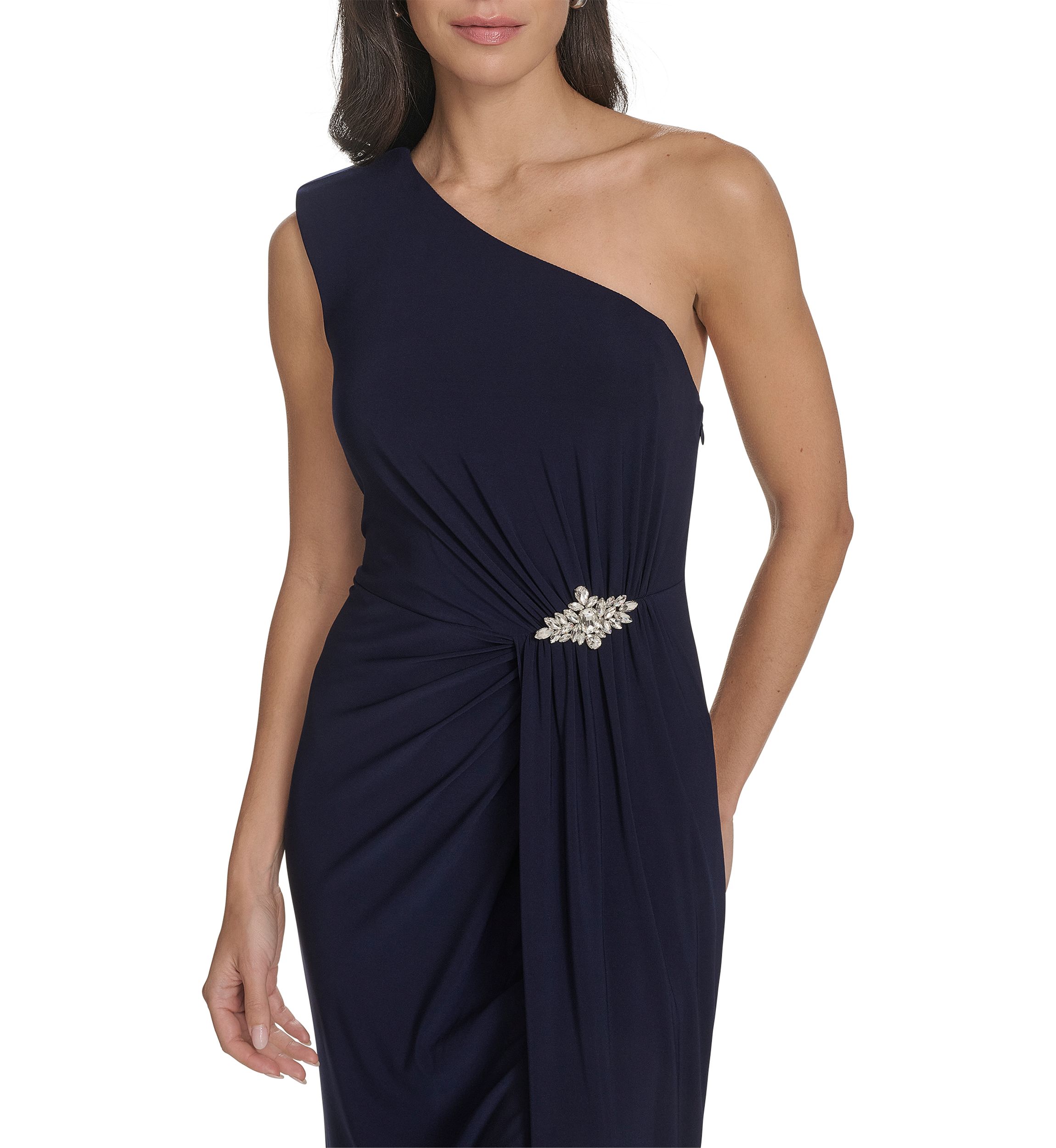 Womens Sleeveless One Shoulder Solid Gown
