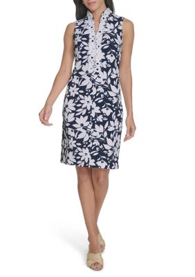 Jessica Howard Women's Sleeveless Floral Print Sheath Dress, Navy Blue, 14