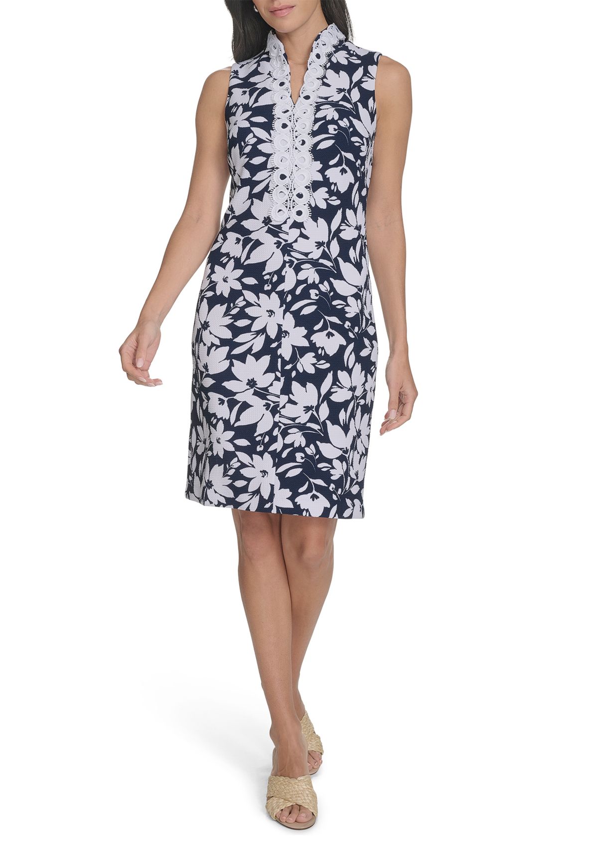 Womens Sleeveless Floral Print Sheath Dress