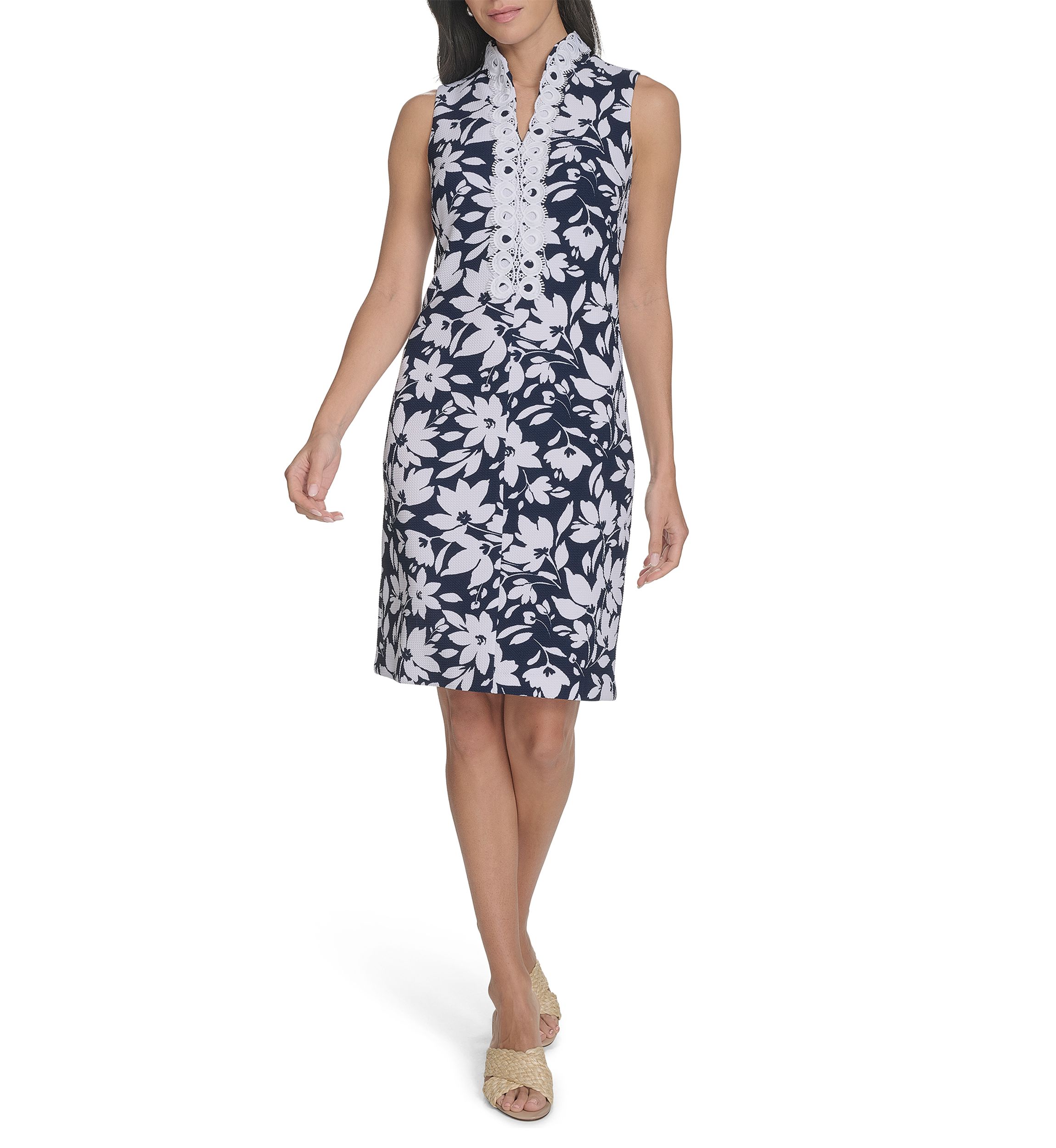 Womens Sleeveless Floral Print Sheath Dress