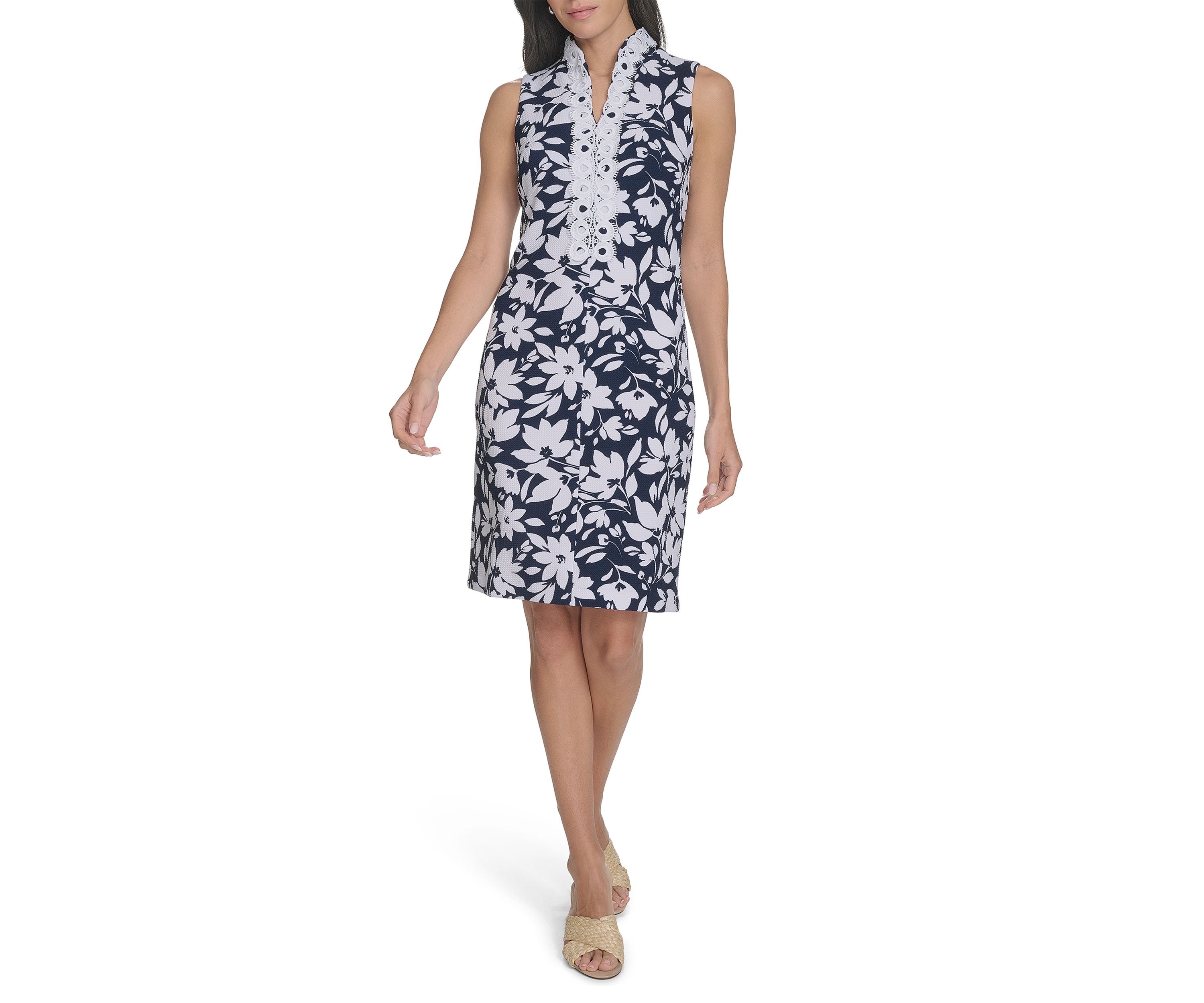Womens Sleeveless Floral Print Sheath Dress