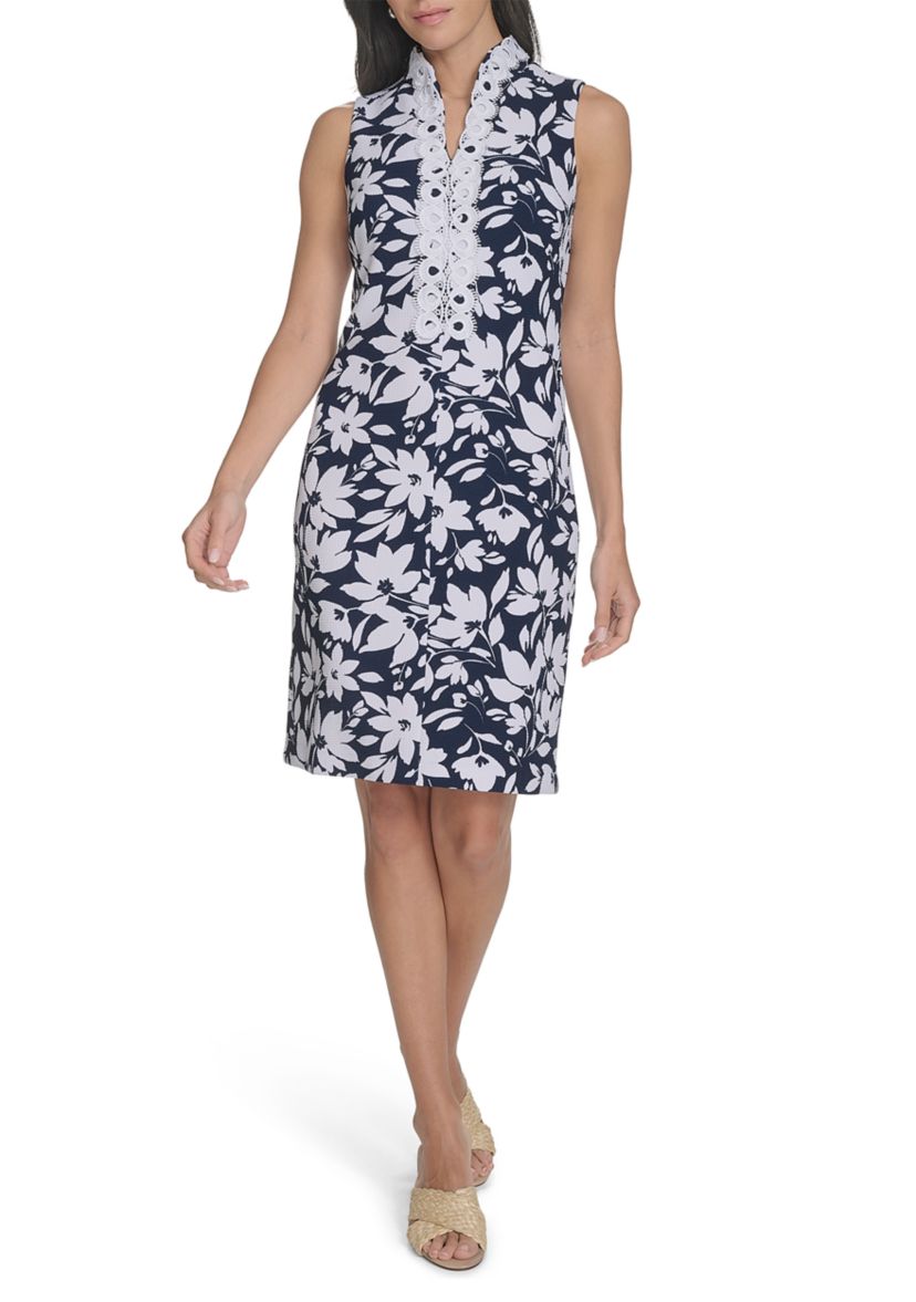 Womens Sleeveless Floral Print Sheath Dress