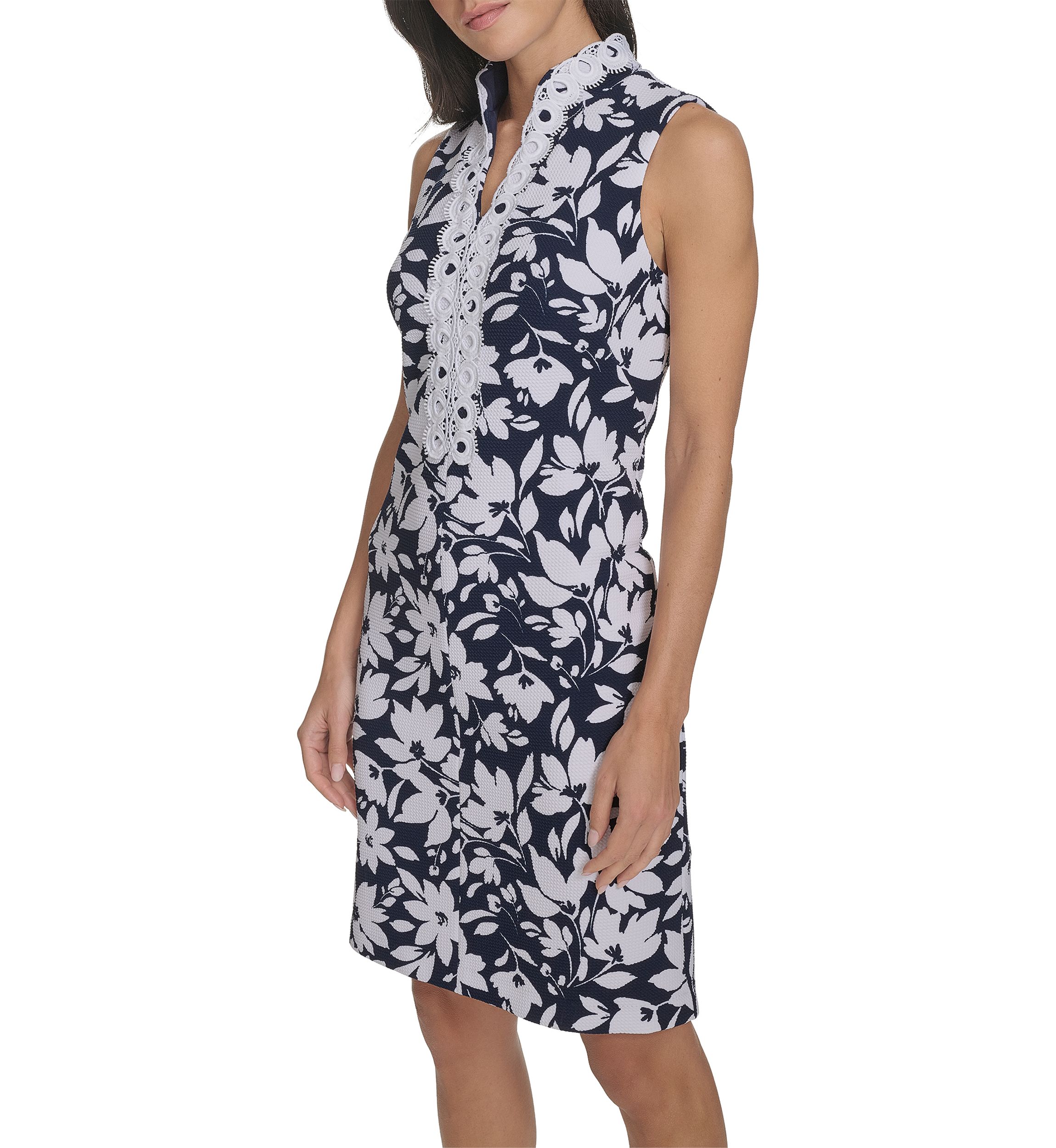 Womens Sleeveless Floral Print Sheath Dress