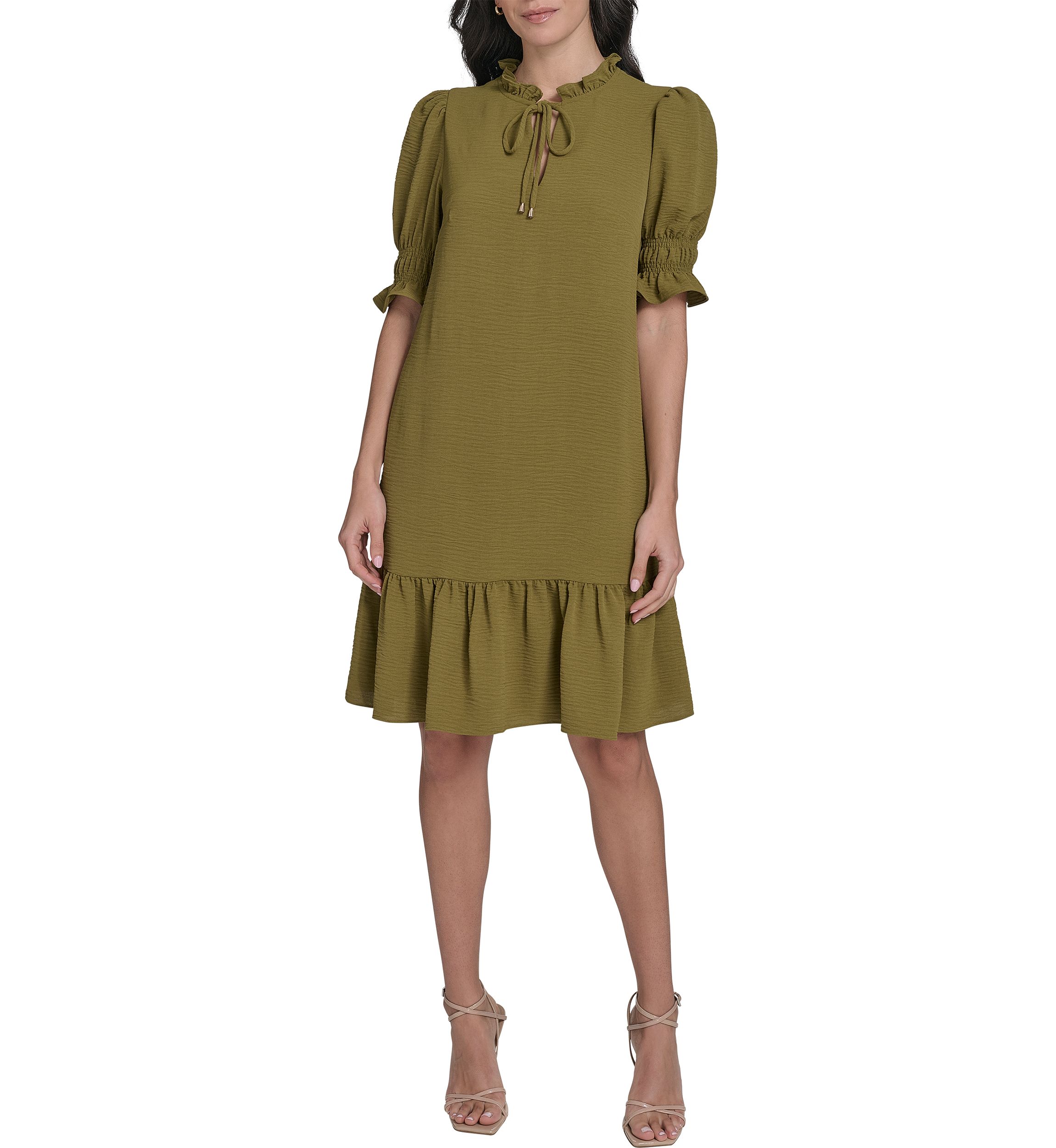 Womens Tiered Ruffle Neck Dress