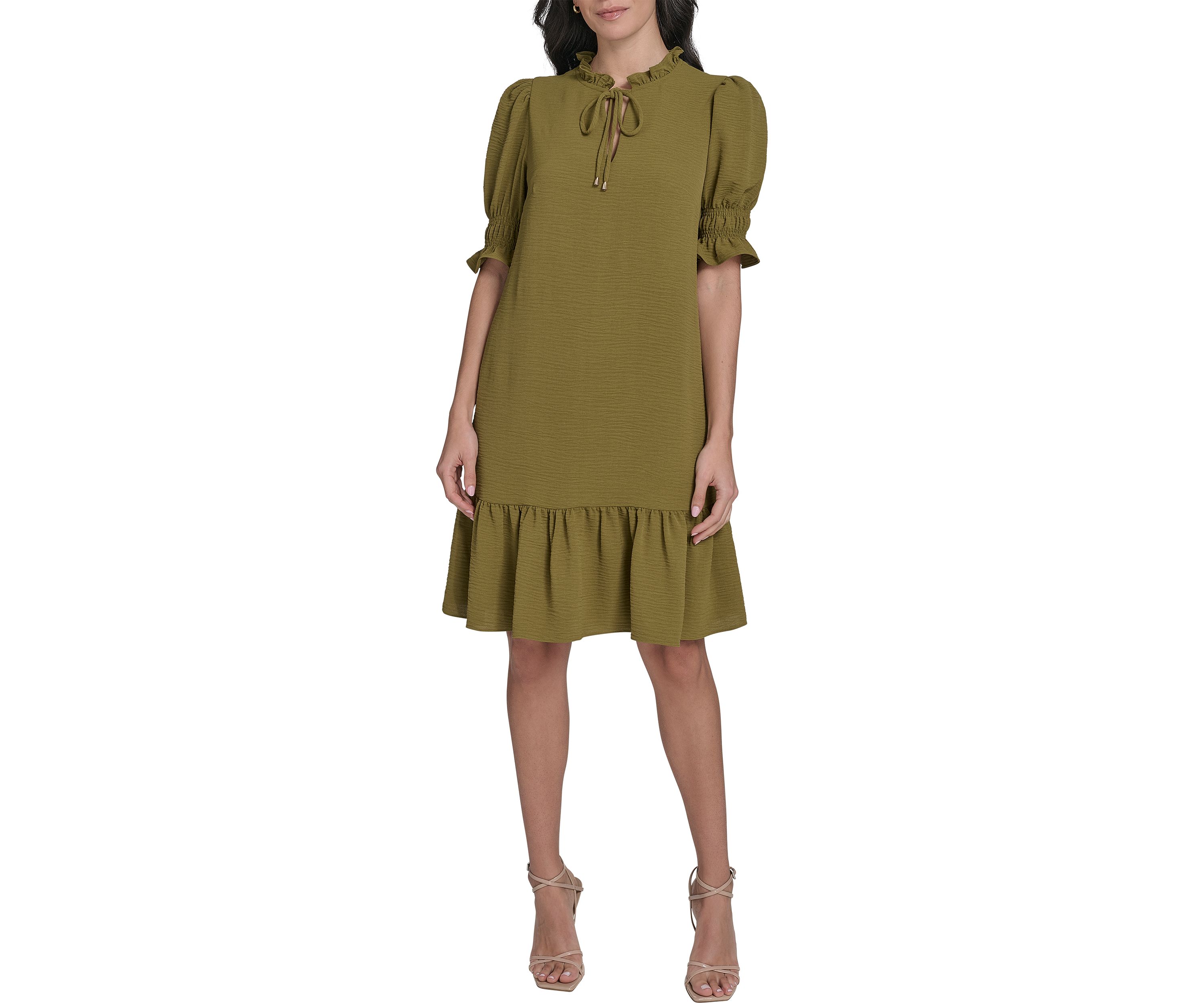 Womens Tiered Ruffle Neck Dress