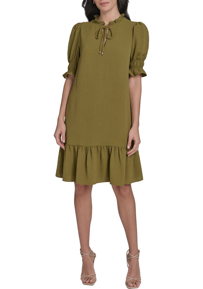 Womens Tiered Ruffle Neck Dress