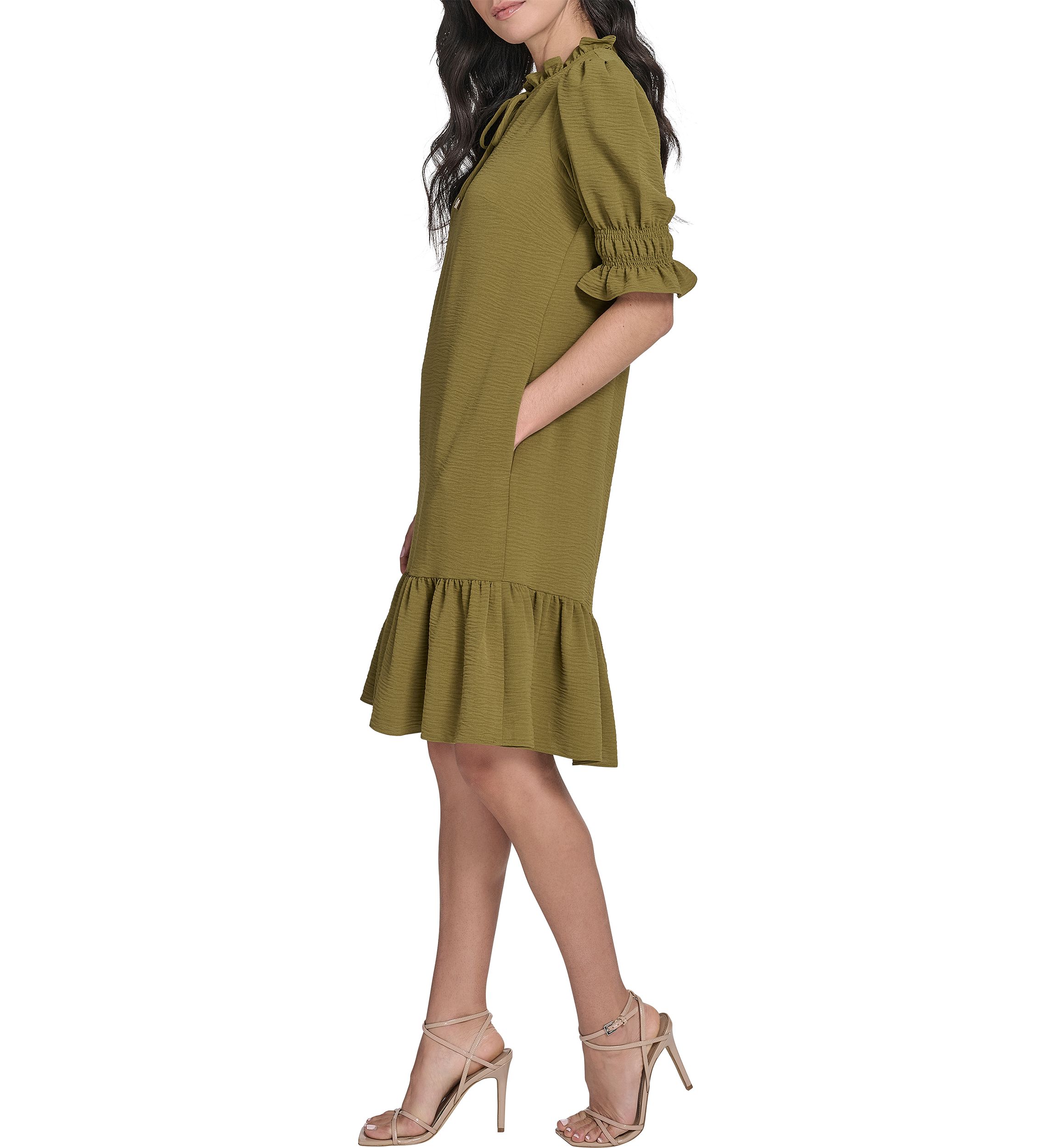 Womens Tiered Ruffle Neck Dress