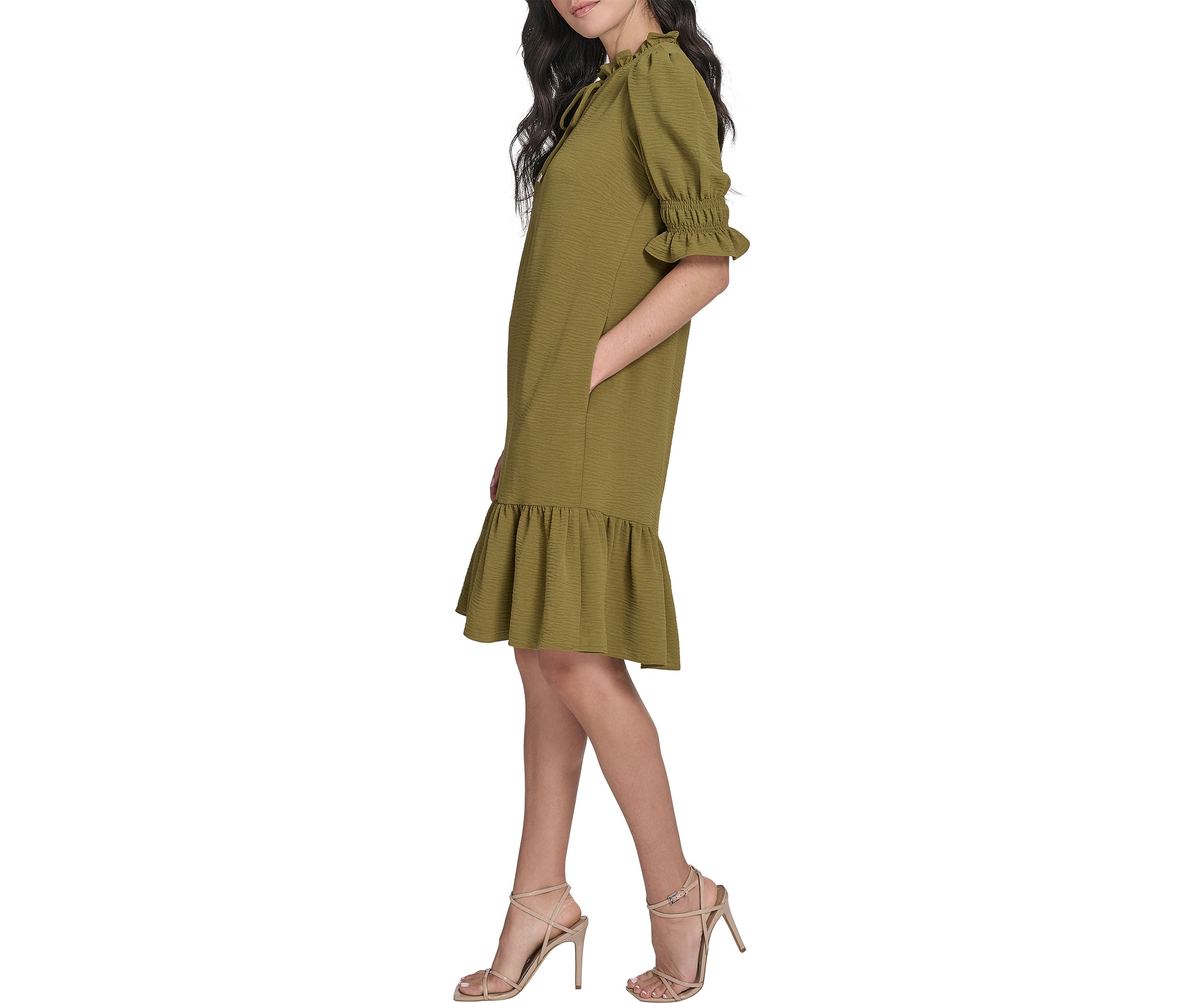Womens Tiered Ruffle Neck Dress