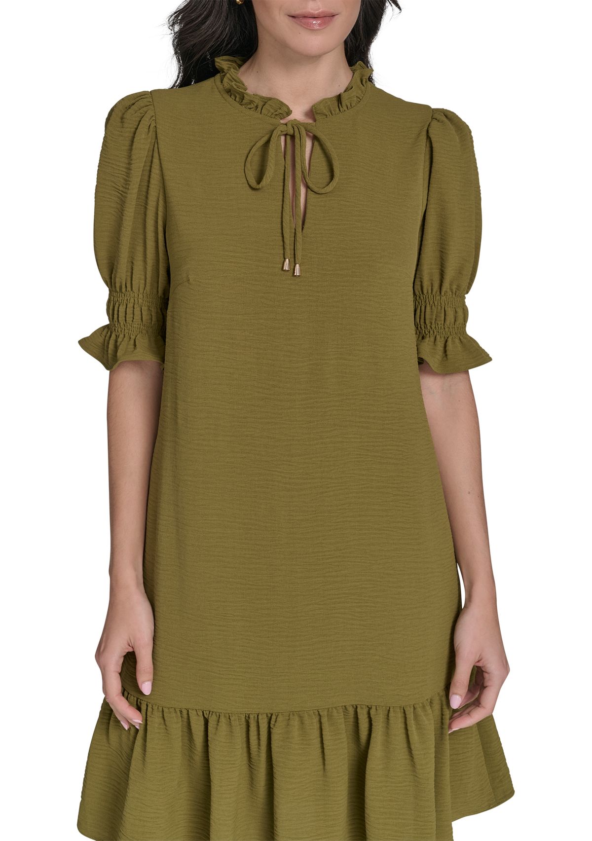 Womens Tiered Ruffle Neck Dress