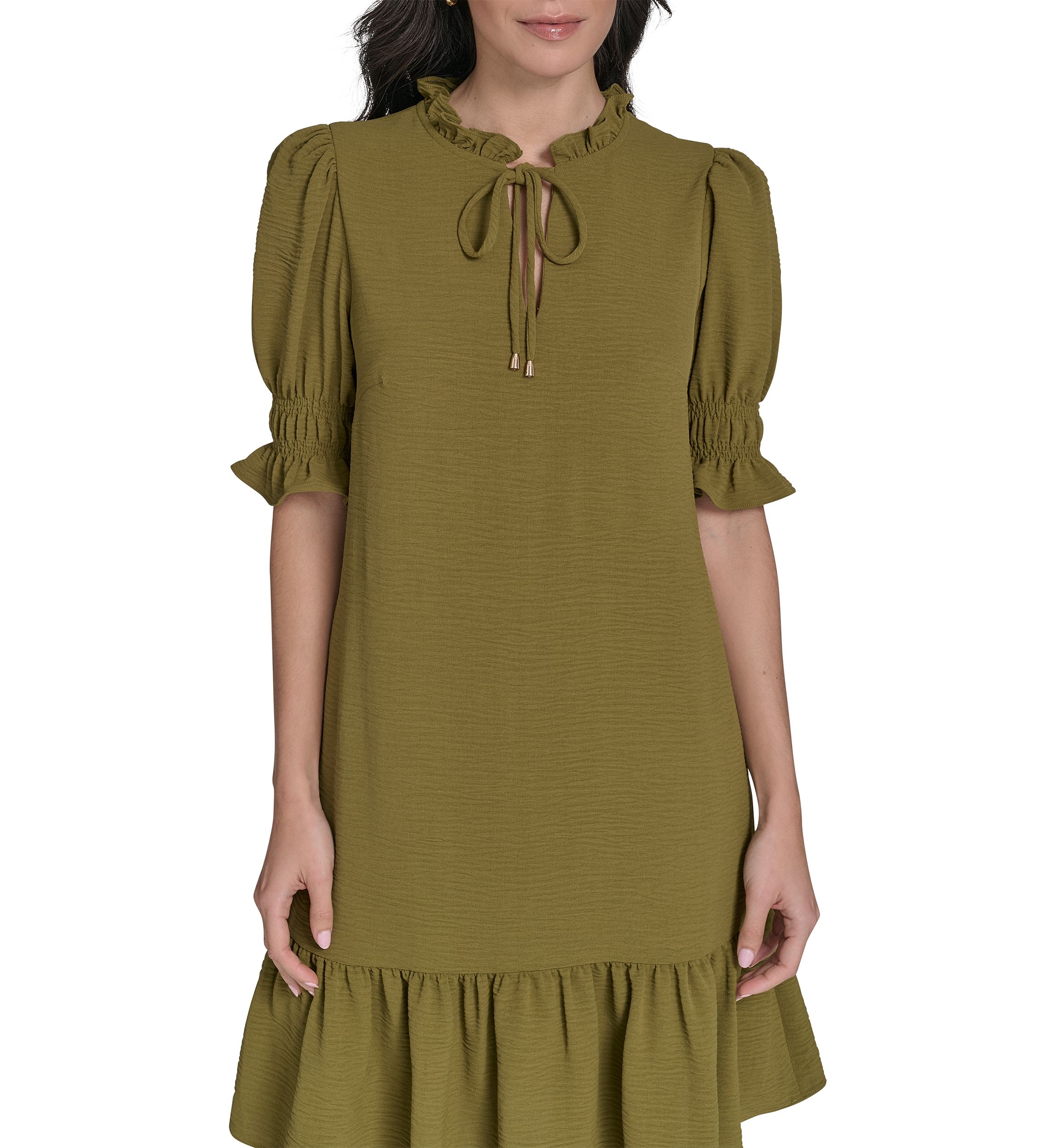Womens Tiered Ruffle Neck Dress