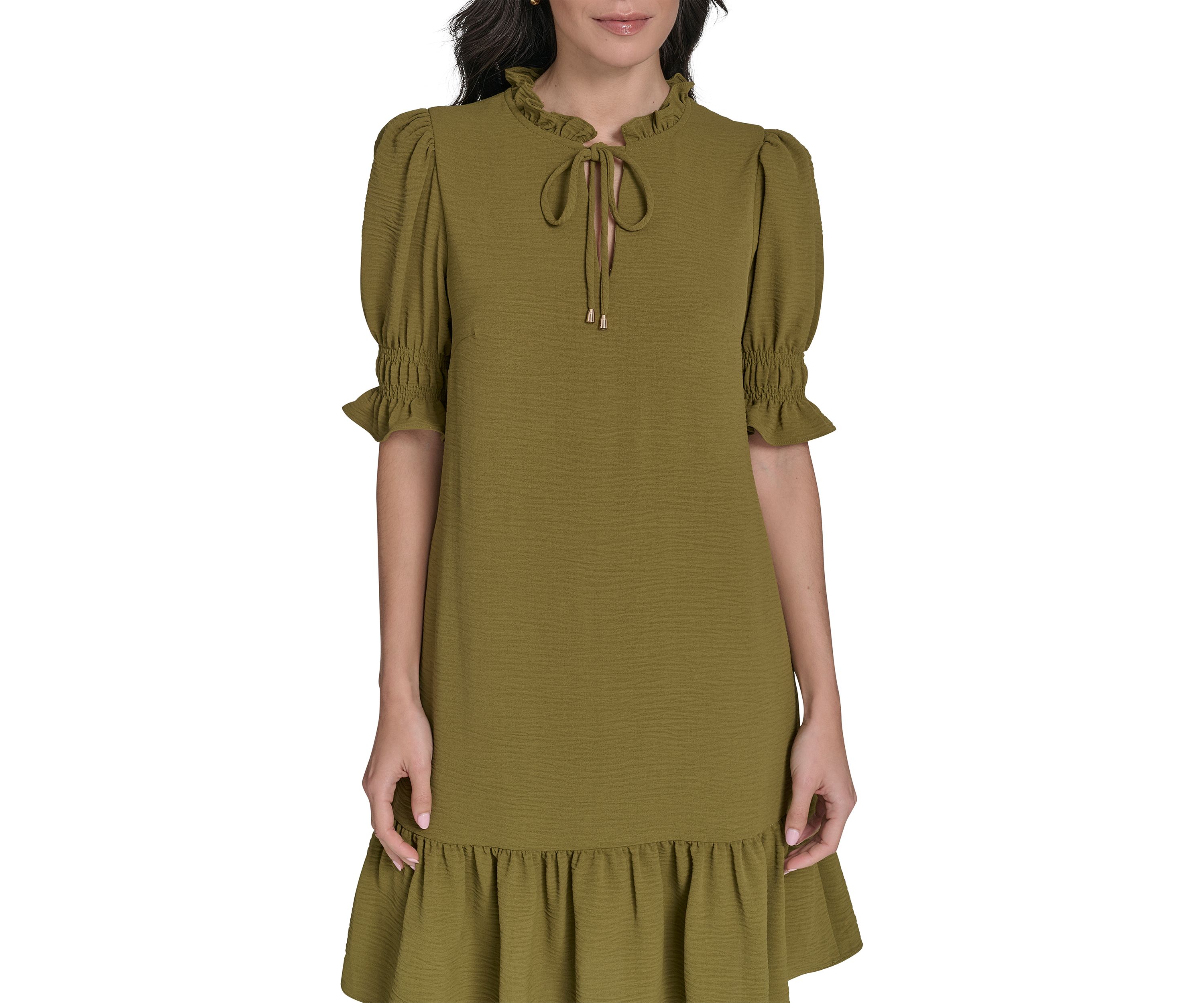 Womens Tiered Ruffle Neck Dress