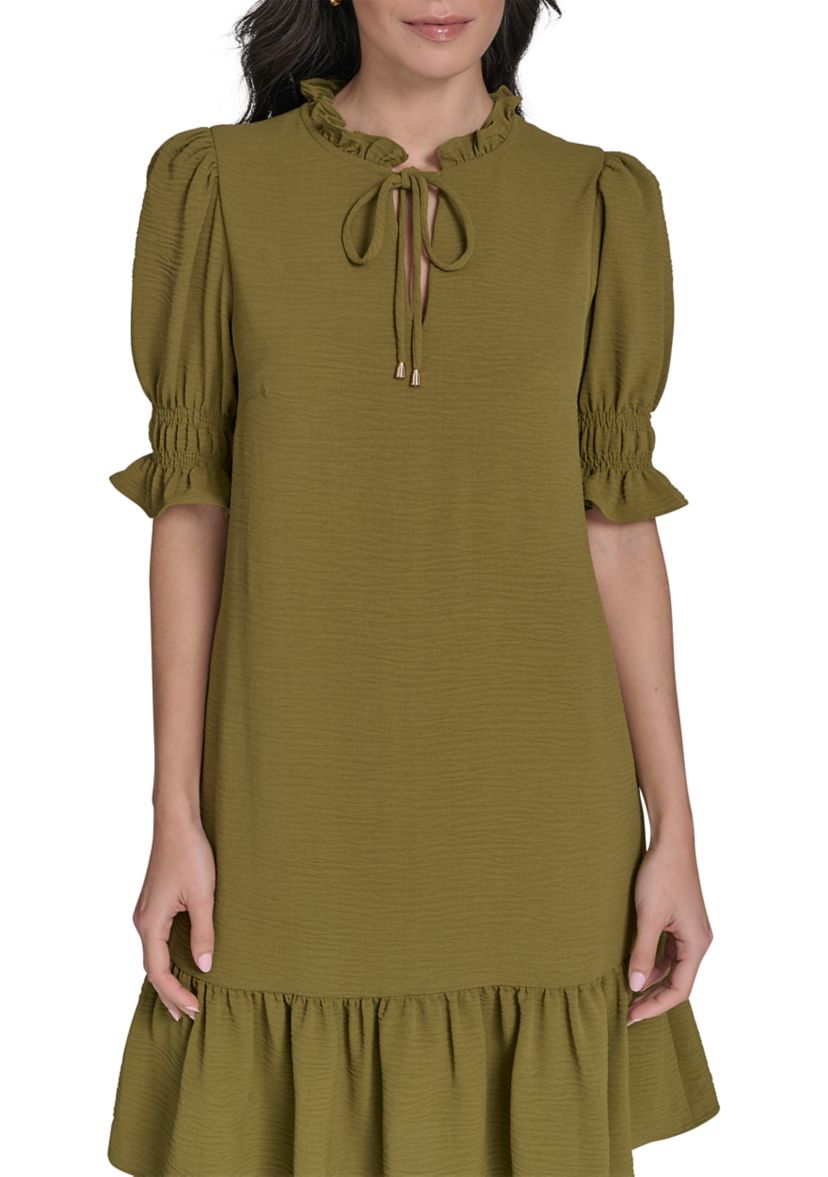 Womens Tiered Ruffle Neck Dress