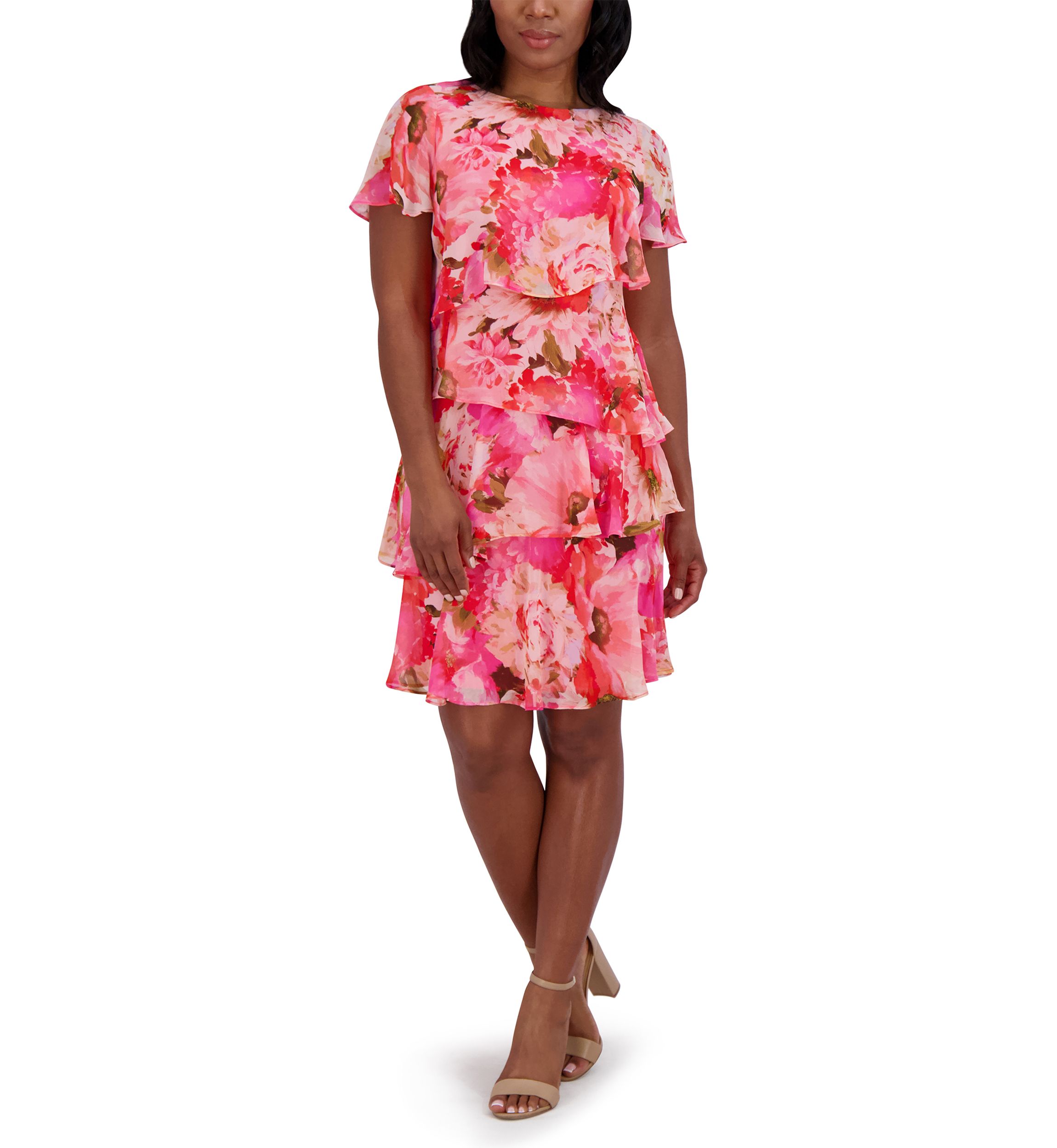 Womens Flutter Sleeve Floral Print Dress