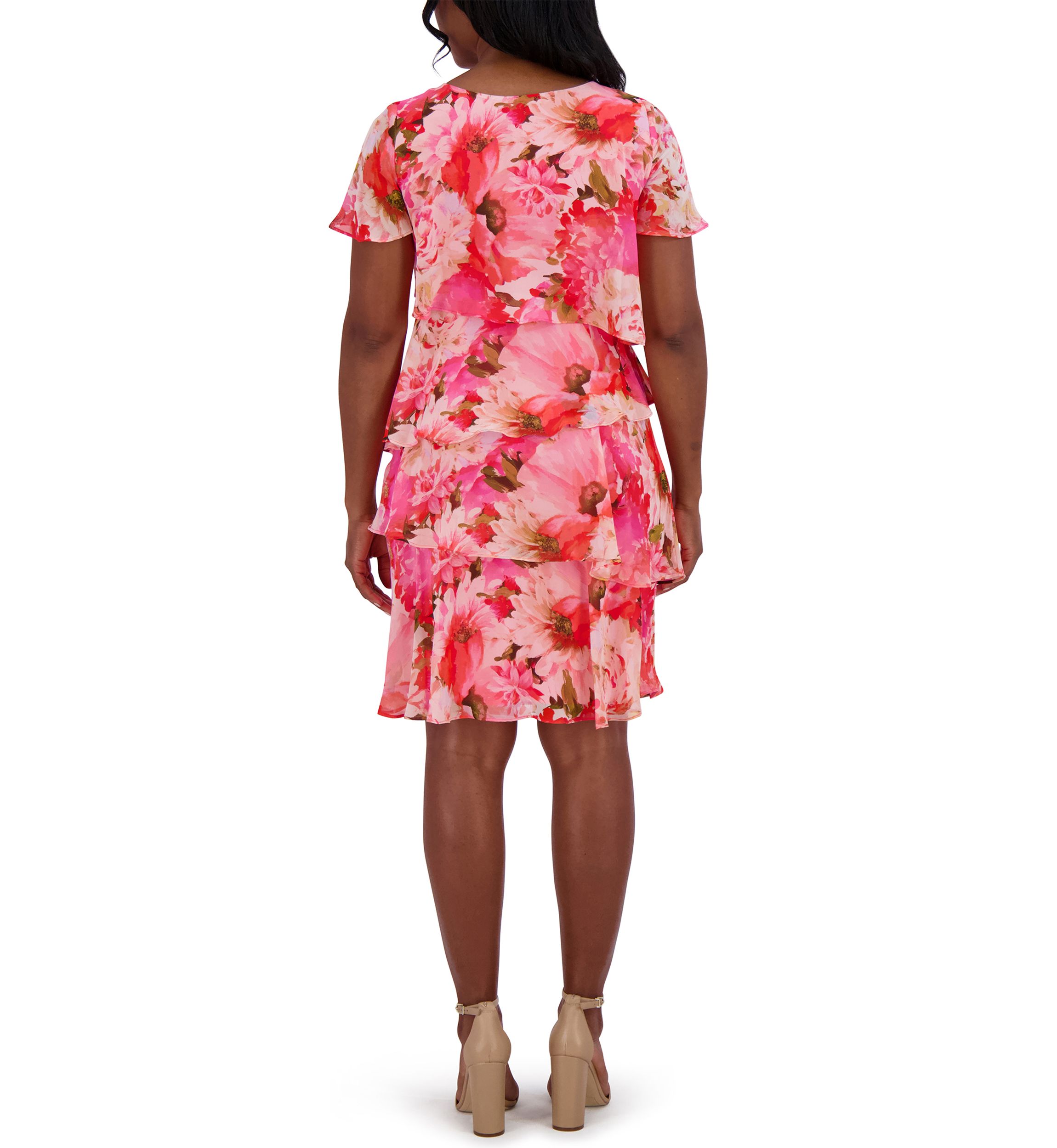 Womens Flutter Sleeve Floral Print Dress