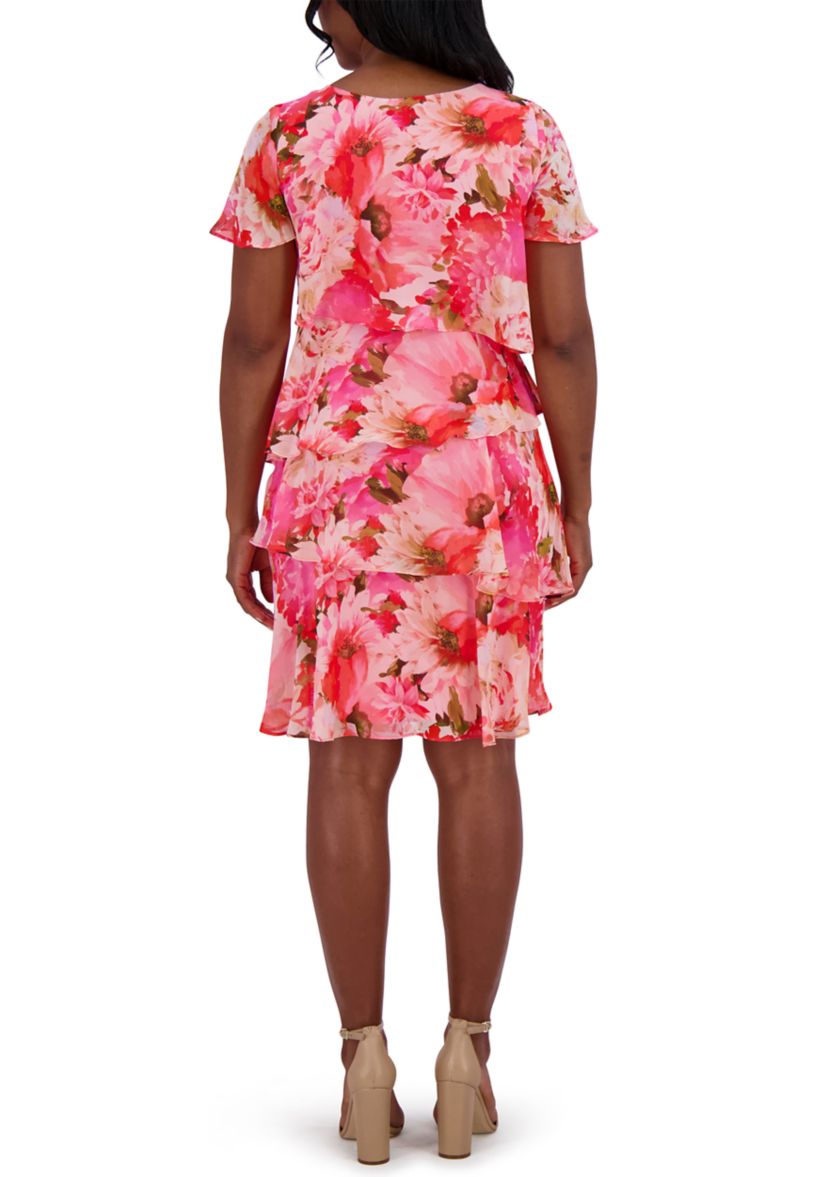 Womens Flutter Sleeve Floral Print Dress