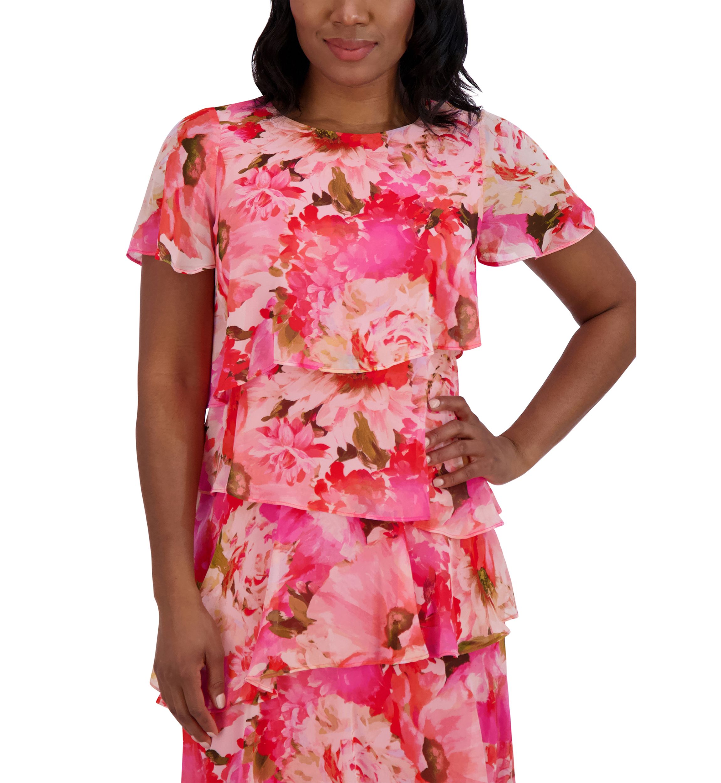Womens Flutter Sleeve Floral Print Dress