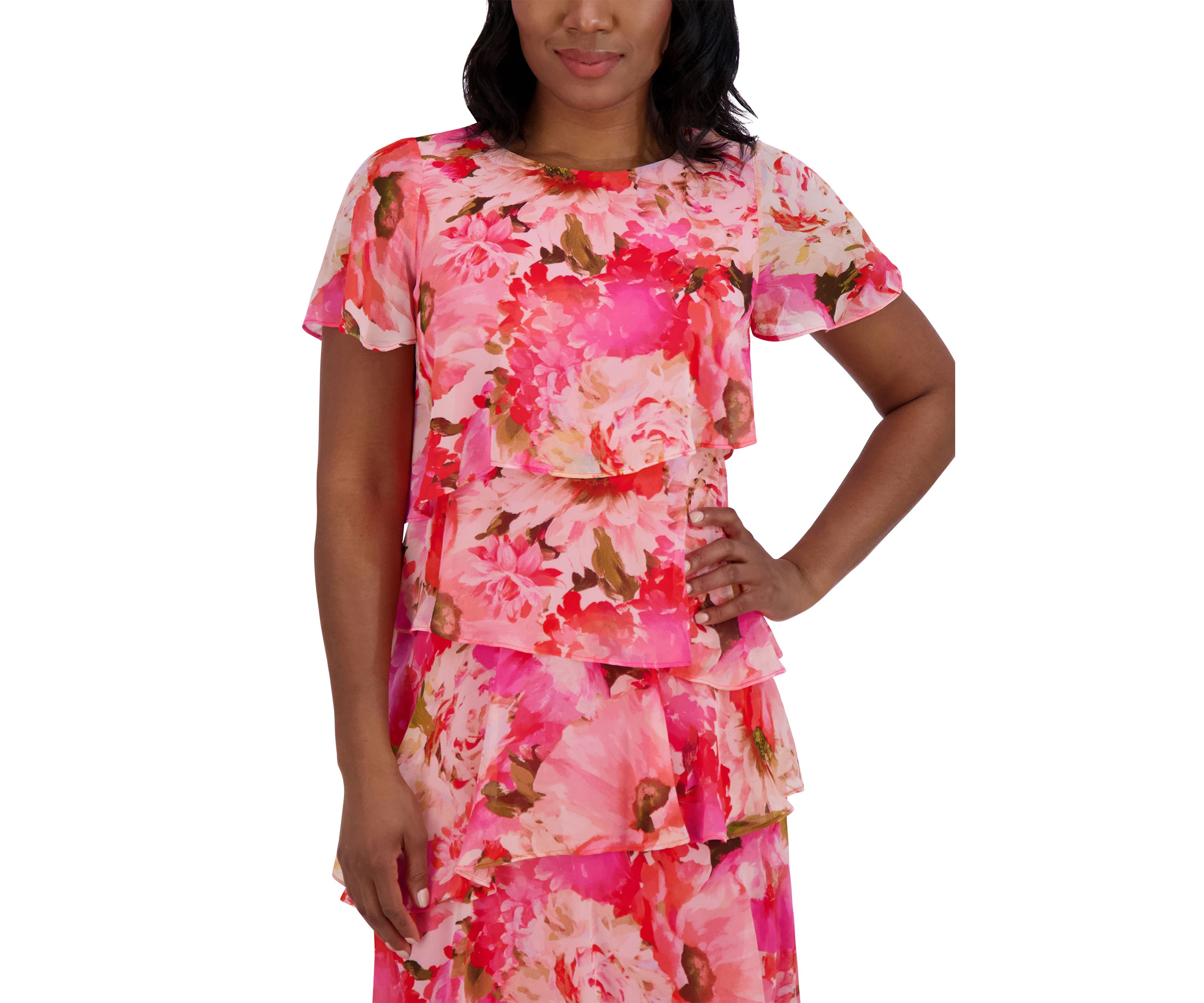 Womens Flutter Sleeve Floral Print Dress