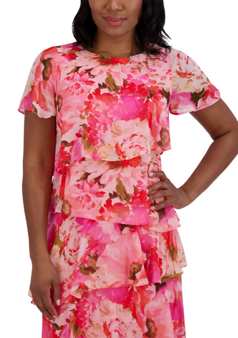 Womens Flutter Sleeve Floral Print Dress