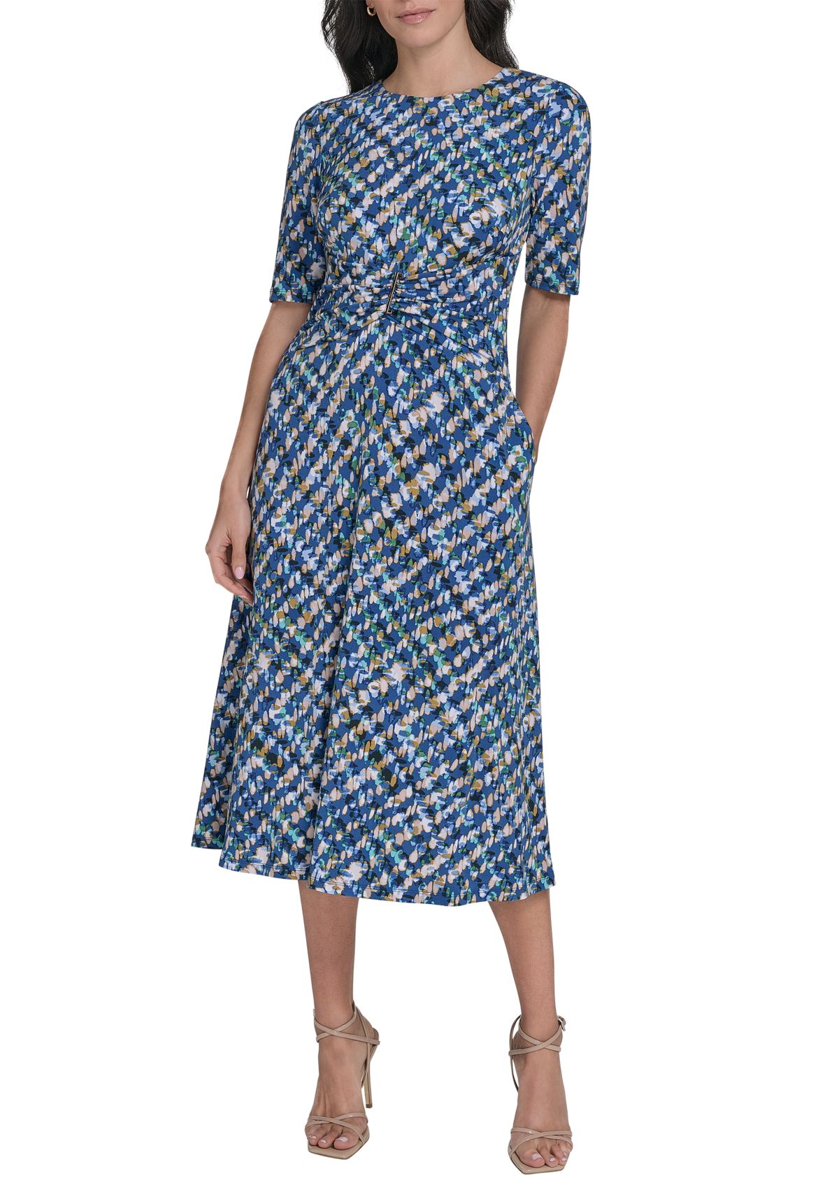 Womens Printed Tie Waist Dress