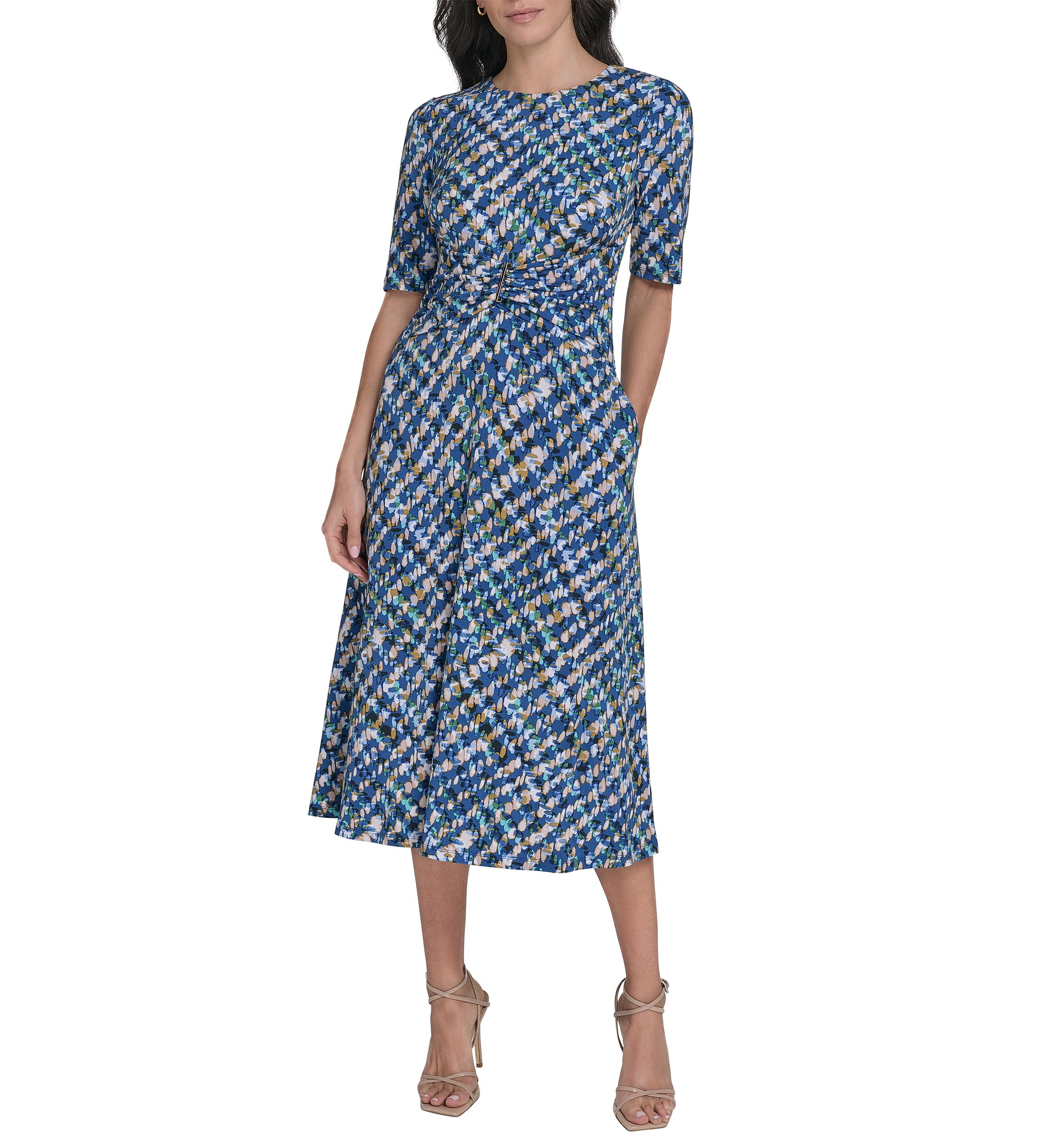 Womens Printed Tie Waist Dress