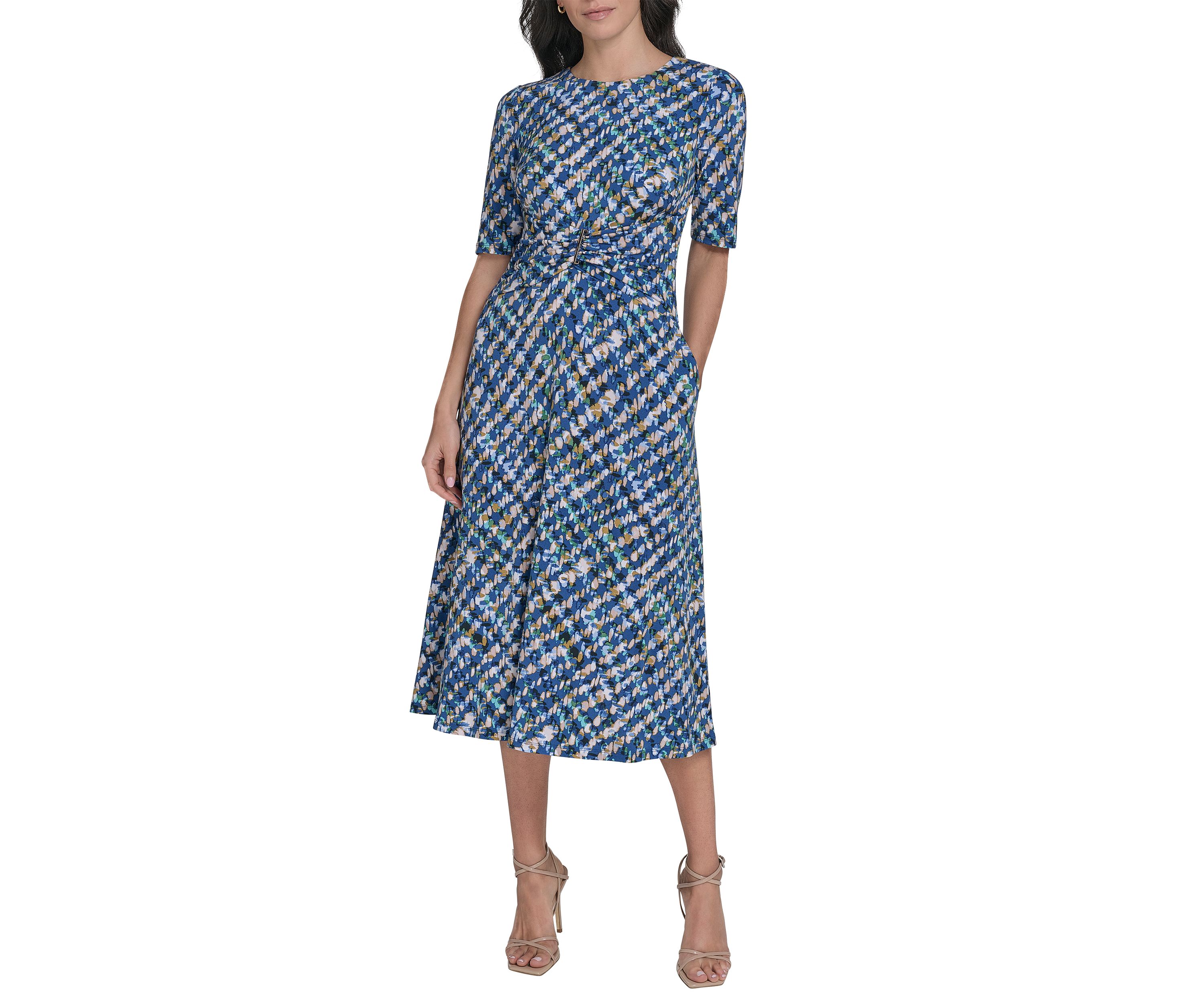 Womens Printed Tie Waist Dress